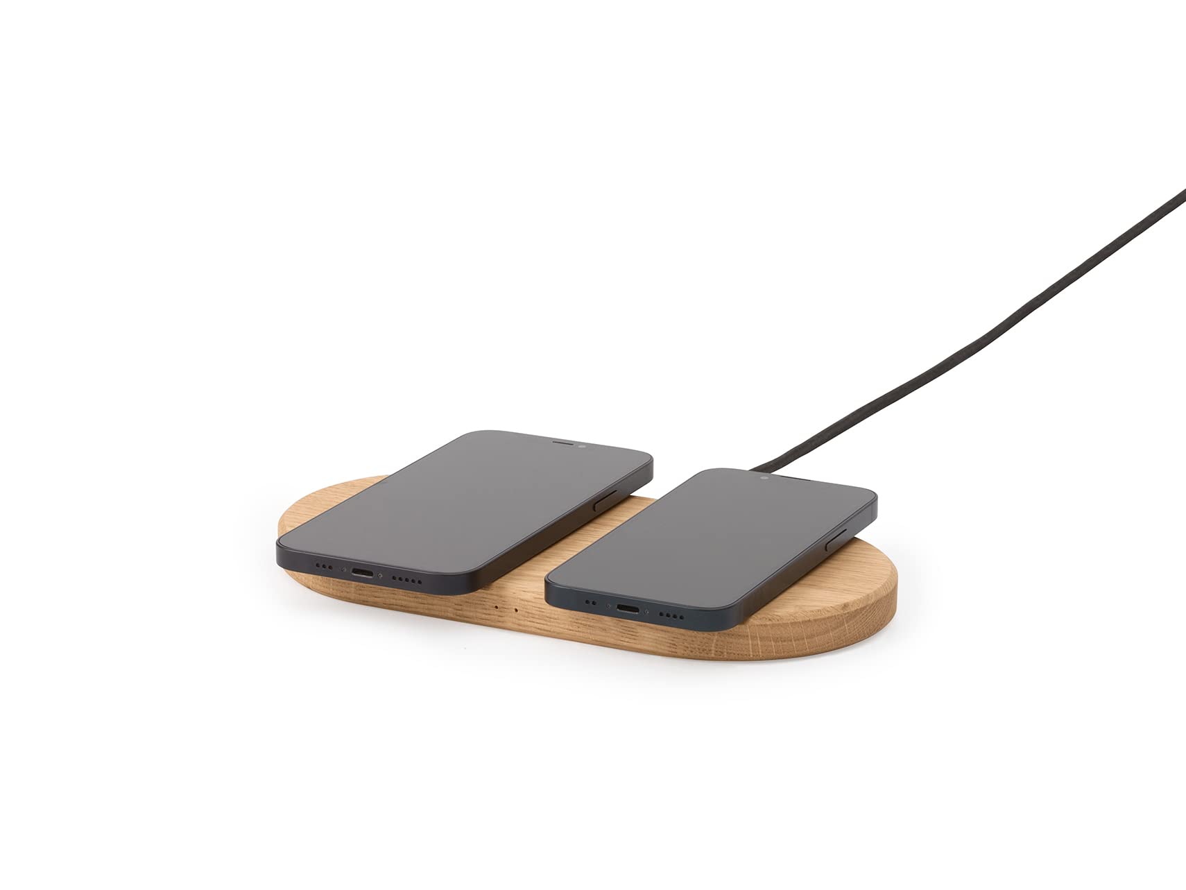 Oakywood Dual Slim Wooden Wireless Phone Charger - Fast 30W Qi-Certified Charging Pad for iPhone, Samsung, AirPods - Handmade Natural Oak Wood with Oil Finish - Perfect for Home, Office, Nightstand & Desk Use