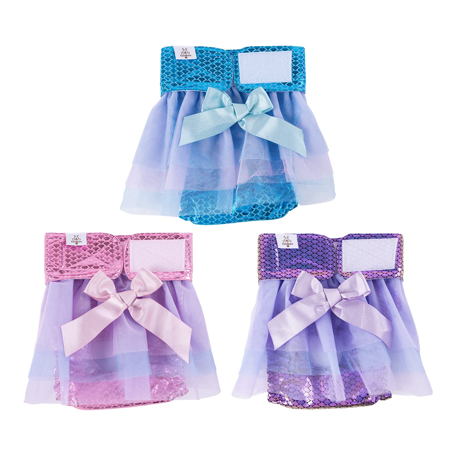 CuteBone Washable Female Dog Diapers 3 Pack - Reusable Puppy Pants for Heat Period & Incontinence | Perfect for Indoor Protection, Travel & Nighttime Use