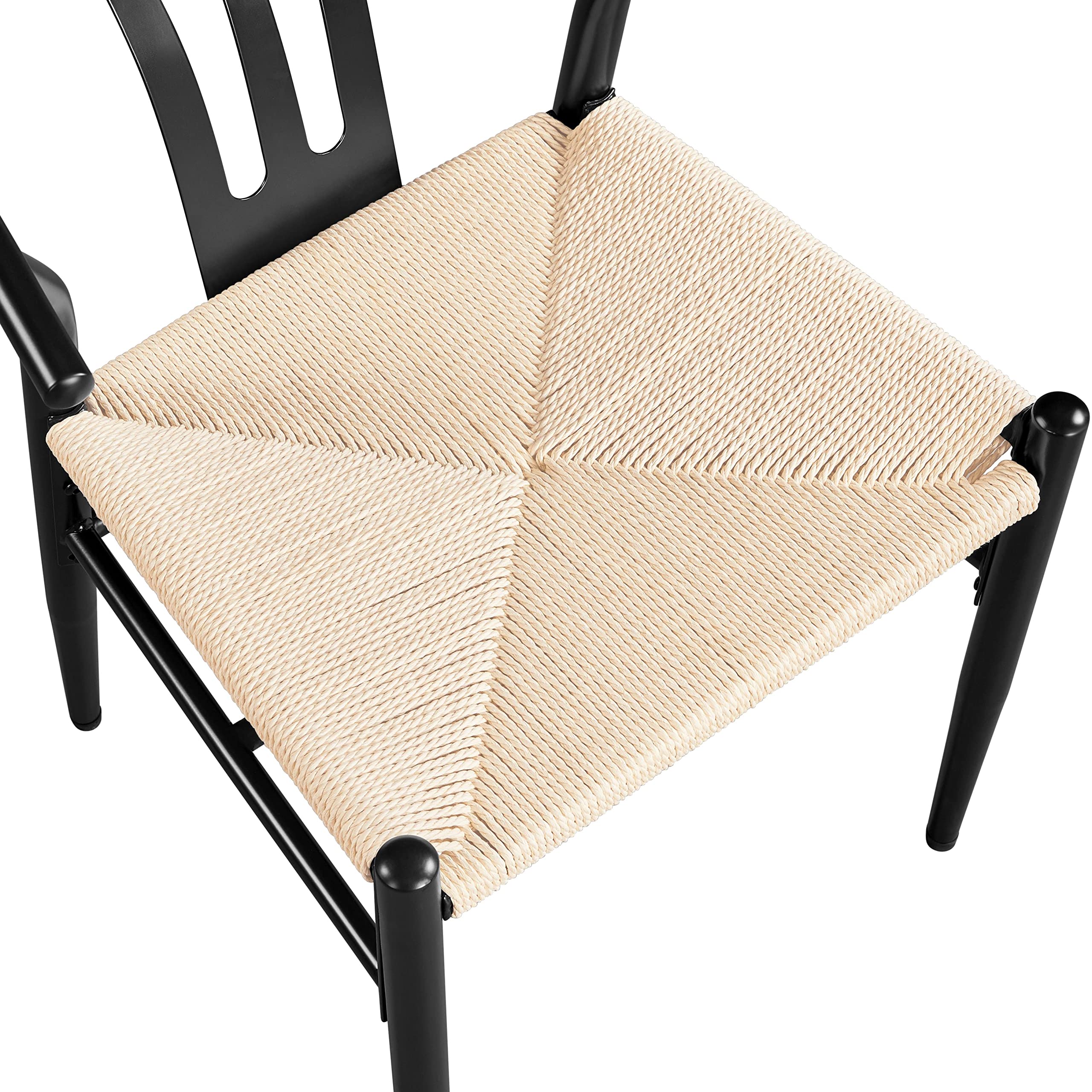 Topeakmart Set of 2 Black Metal Dining Chairs - High Back Industrial Weave Arm Chairs, Mid-Century Modern Style for Kitchen, Dining Room, Restaurant & Cafe