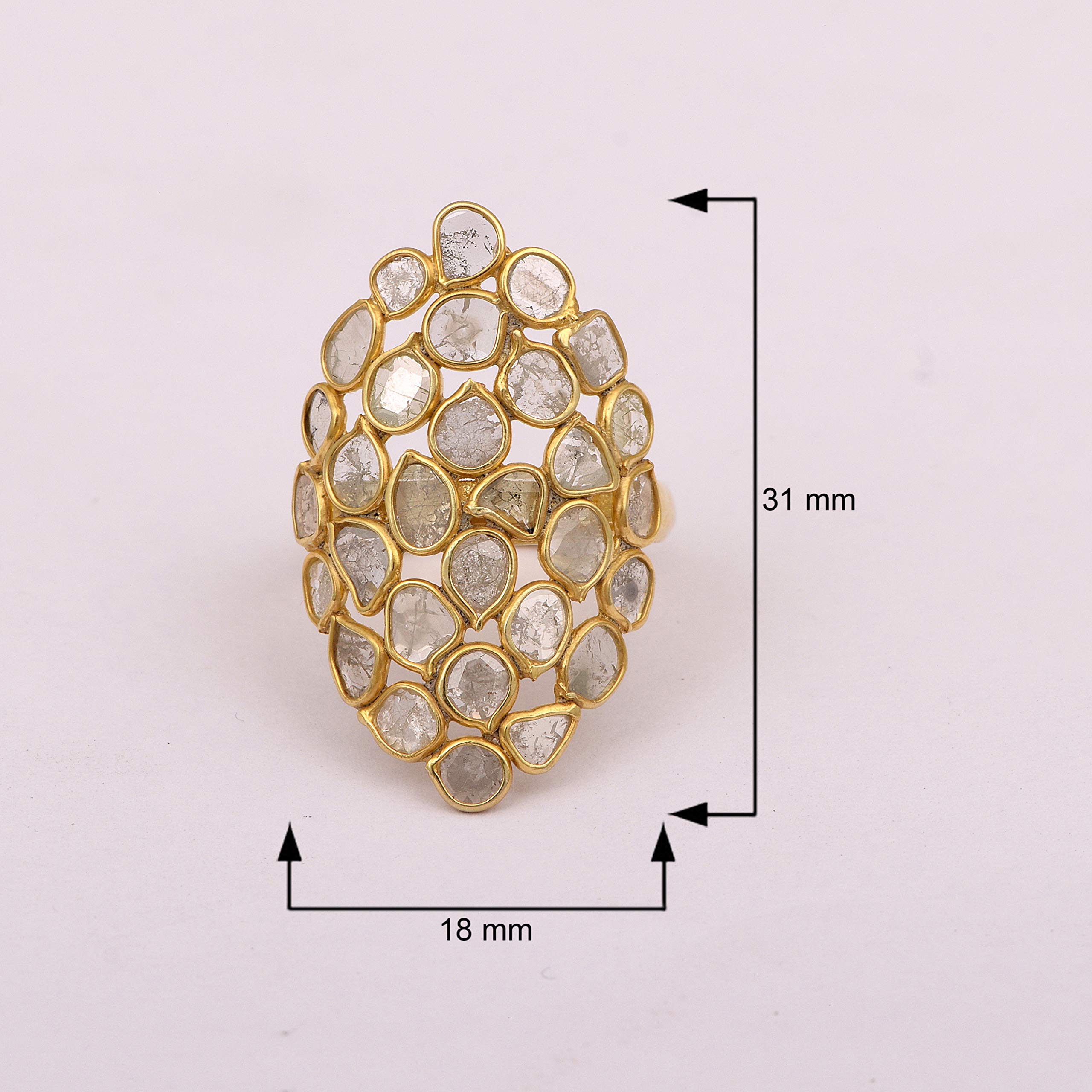 2.00 CTW Natural Uncut Diamond Polki Handmade Cluster Ring - 925 Sterling Silver 14K Gold Vermeil Bridal Jewelry | Perfect for Weddings, Engagements & Special Occasions