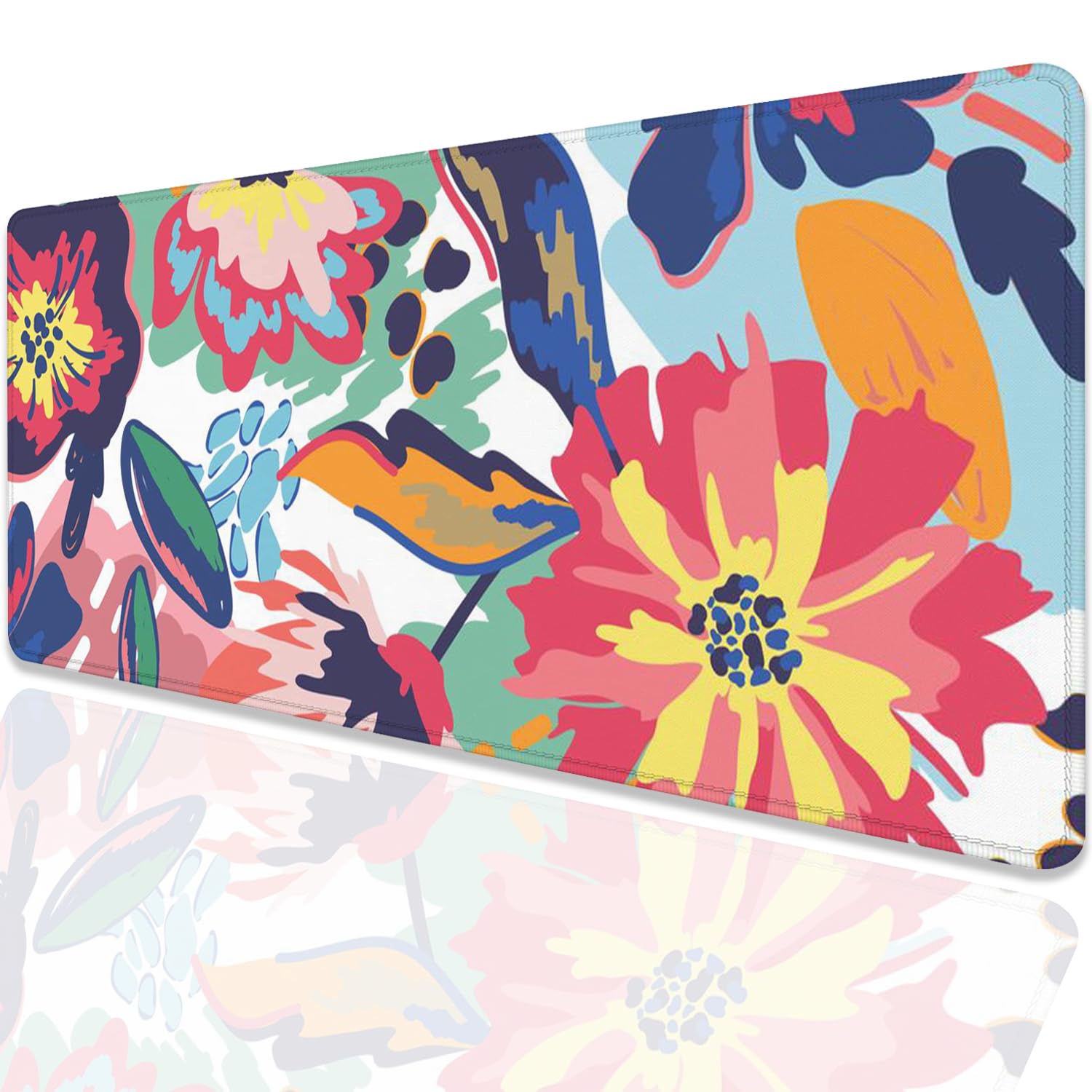 Boho Abstract Floral Leaves Mouse Pad - Non-Slip Waterproof Desk Mat with Stitched Edges for Gaming, Office & Home Use - Perfect for Computers, Laptops & Keyboards (27.5x11.8 Inches) - Ideal Workspace Accessory for Gamers, Professionals & Home Offices