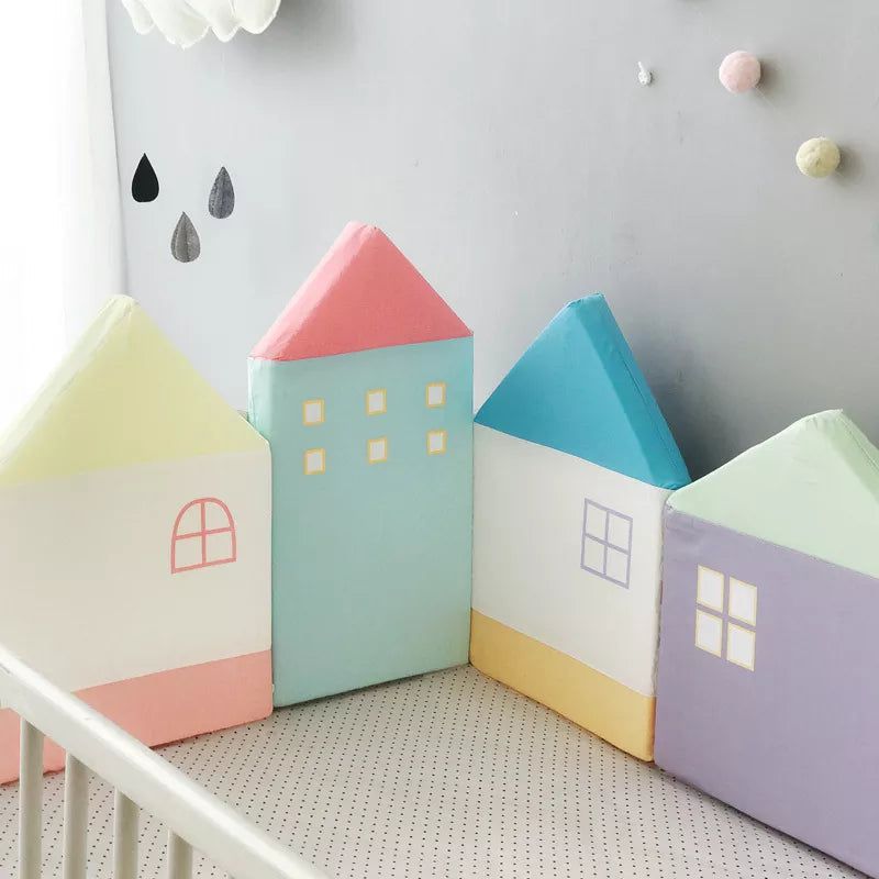Pastel Houses Theme Baby Crib Bumper - Soft Nursery Bedding for Safe & Comfortable Sleep | Perfect for Newborns, Infants & Toddlers | Nursery Decor & Room Essentials