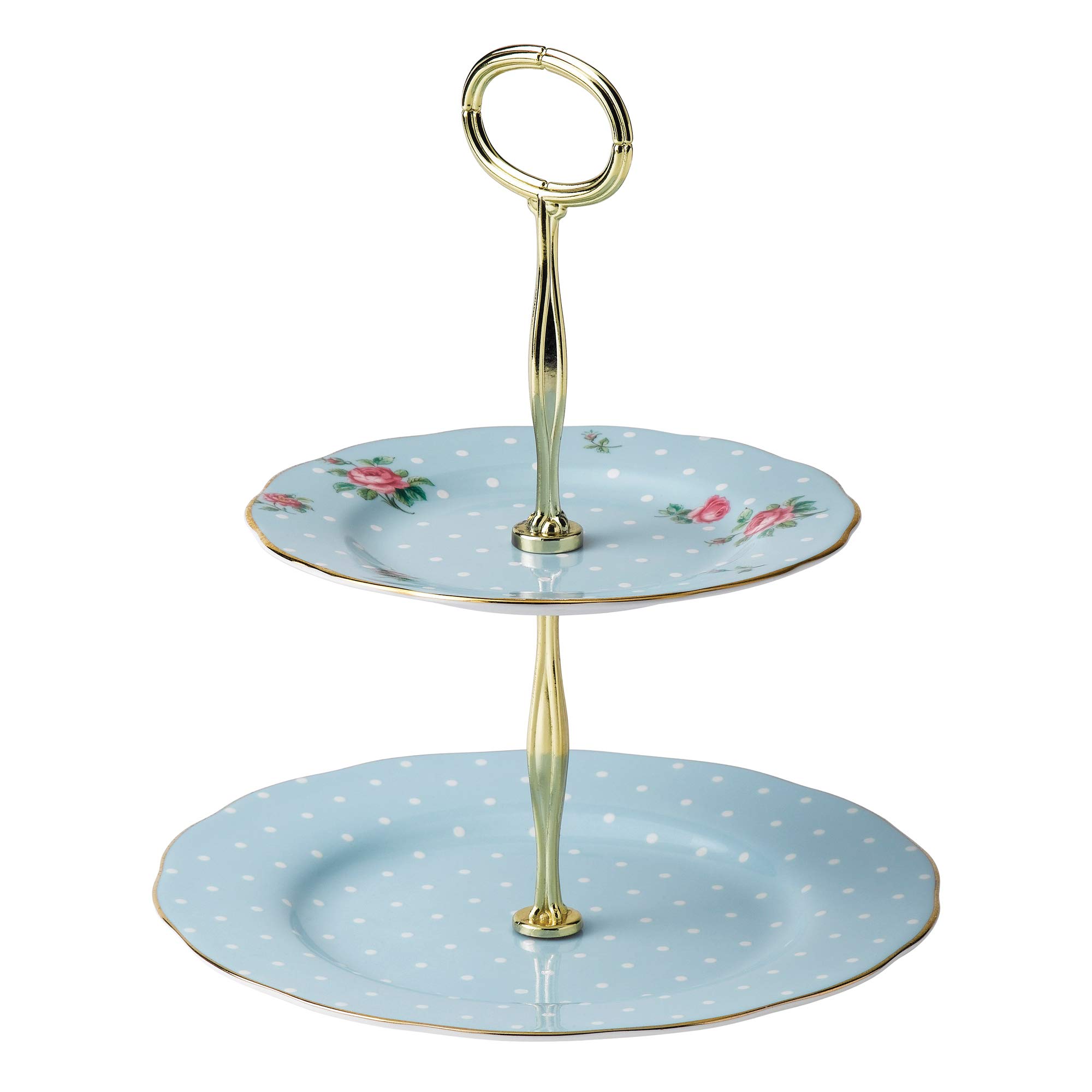Royal Albert Polka Blue Two-Tier Cake Stand - Elegant Porcelain Serving Platter for Afternoon Tea, Desserts & Party Display
