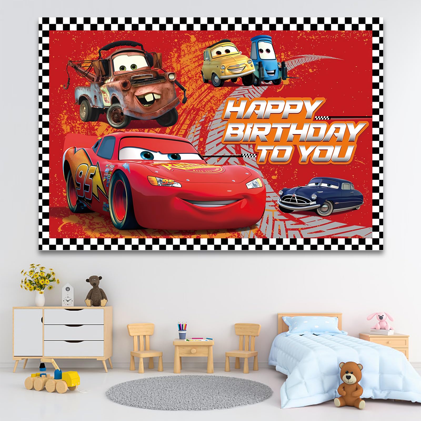 5x3FT Cartoon Car Birthday Backdrop - Happy Birthday Banner Background for Kids Party Decorations, Photography Props | Perfect for Birthday Parties, Baby Showers & Photo Booths