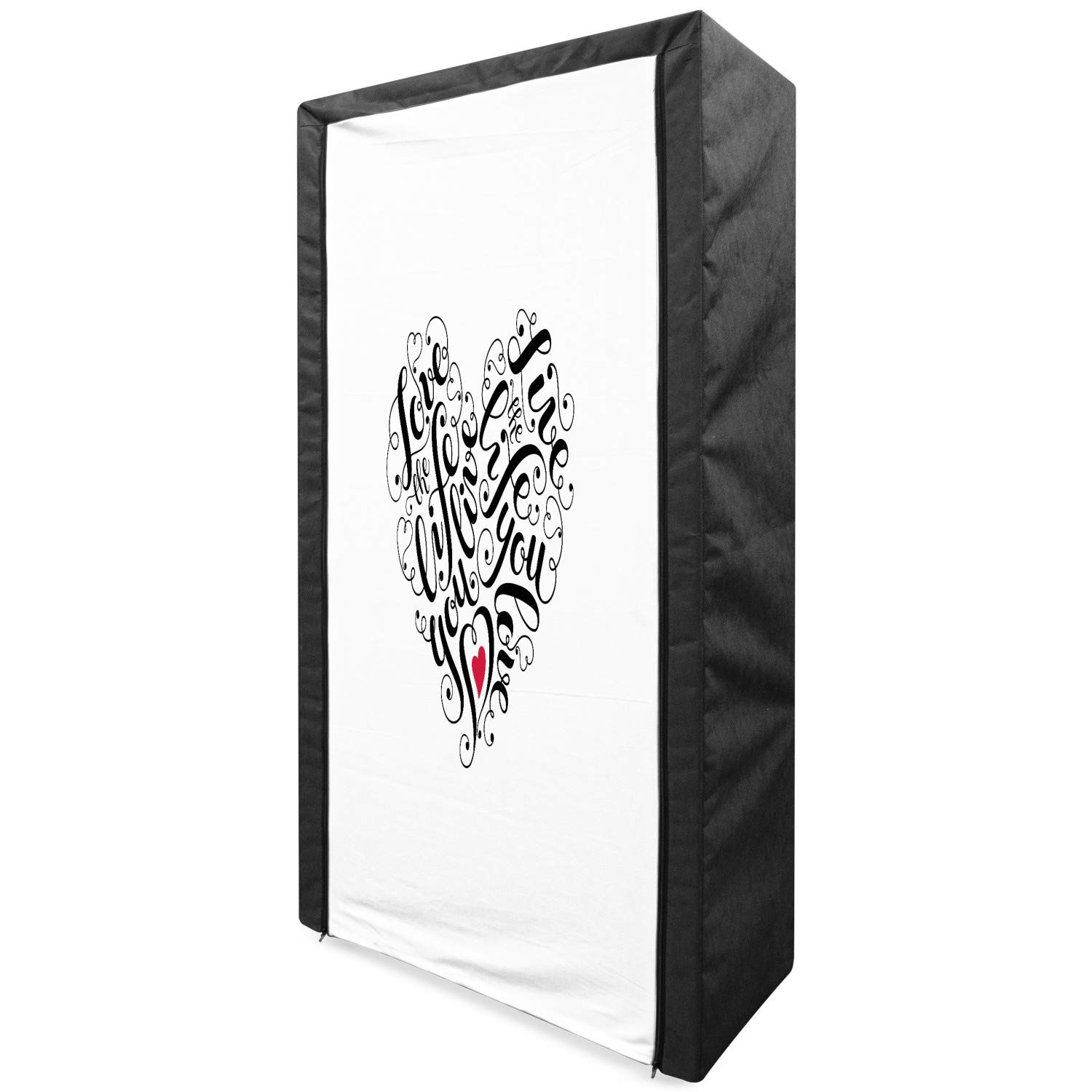 Ambesonne Love Portable Fabric Wardrobe - Heart Shaped Positive Vibes Valentines Day Clothing Organizer with Shelves, 33.5 Inch Dark Coral White - Perfect for Bedroom Closet Storage, Dorm Room Organization & Romantic Gift Idea