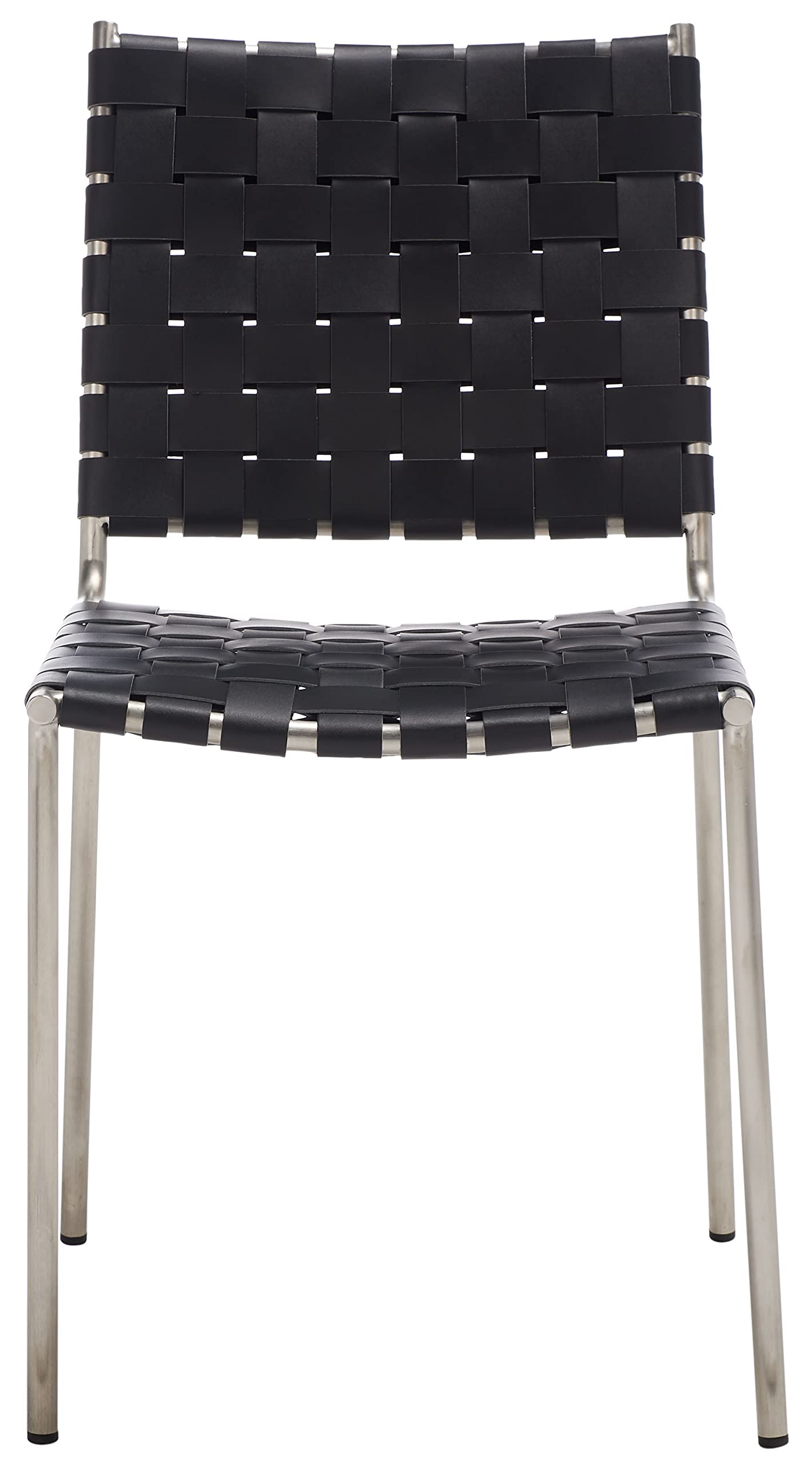 Safavieh Wesson Black Woven Leather & Silver Dining Chairs (Set of 2) - Fully Assembled Modern Kitchen & Dining Room Furniture for Home Decor