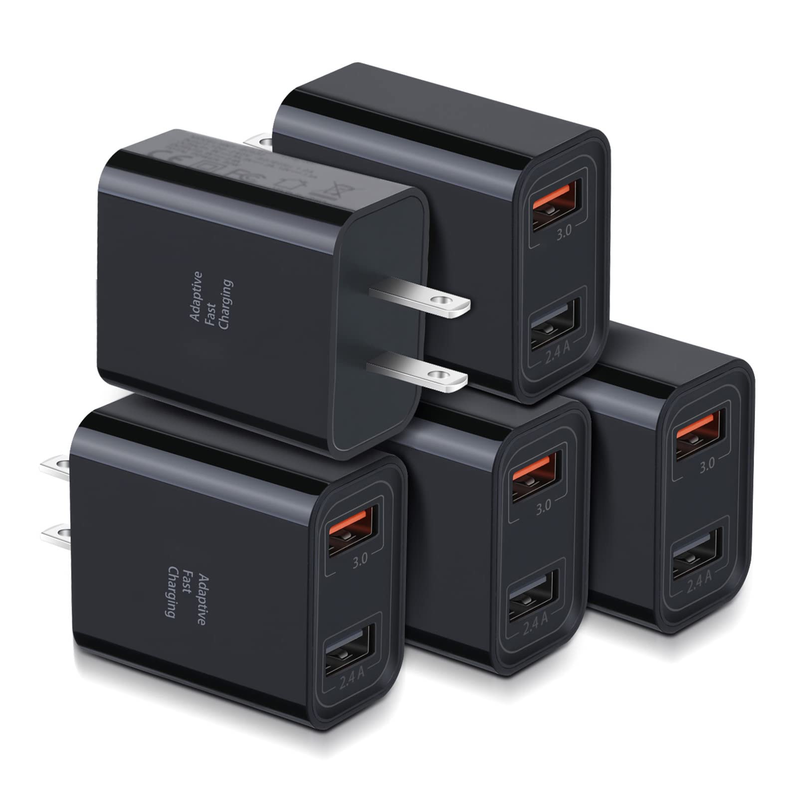 Costyle 5-Pack 30W Dual USB Wall Charger with Quick Charge 3.0 & 5V 2.4A - Fast Charging Adapter for iPhone 11/XS/XR, Galaxy S10/S9/Note 10 - Perfect for Home, Office & Travel (Black)