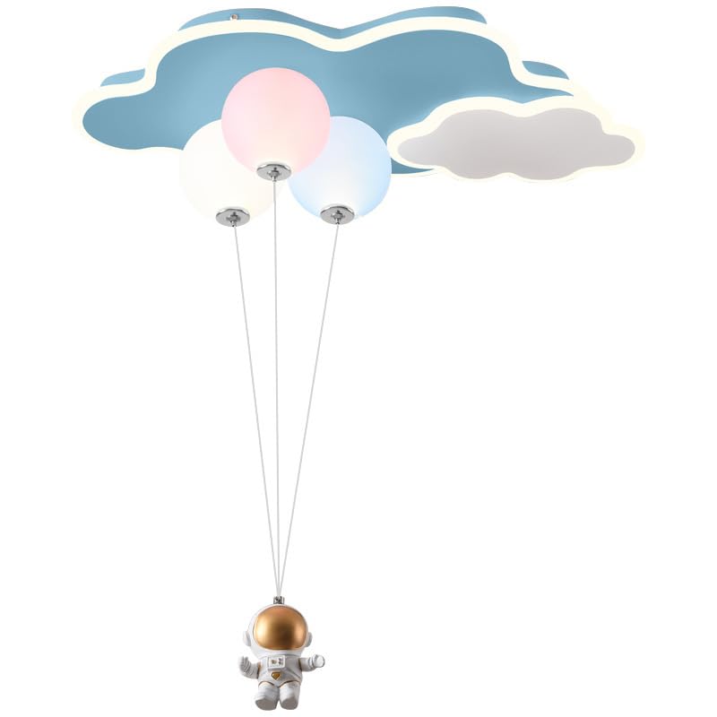SWEMOPP Astronaut LED Ceiling Light for Kids Room - Dimmable Cloud Balloon Nursery Flush Mount Light Fixture for Boys & Girls Bedroom (Blue/Pink) - Perfect for Space-Themed Children's Bedrooms & Playrooms