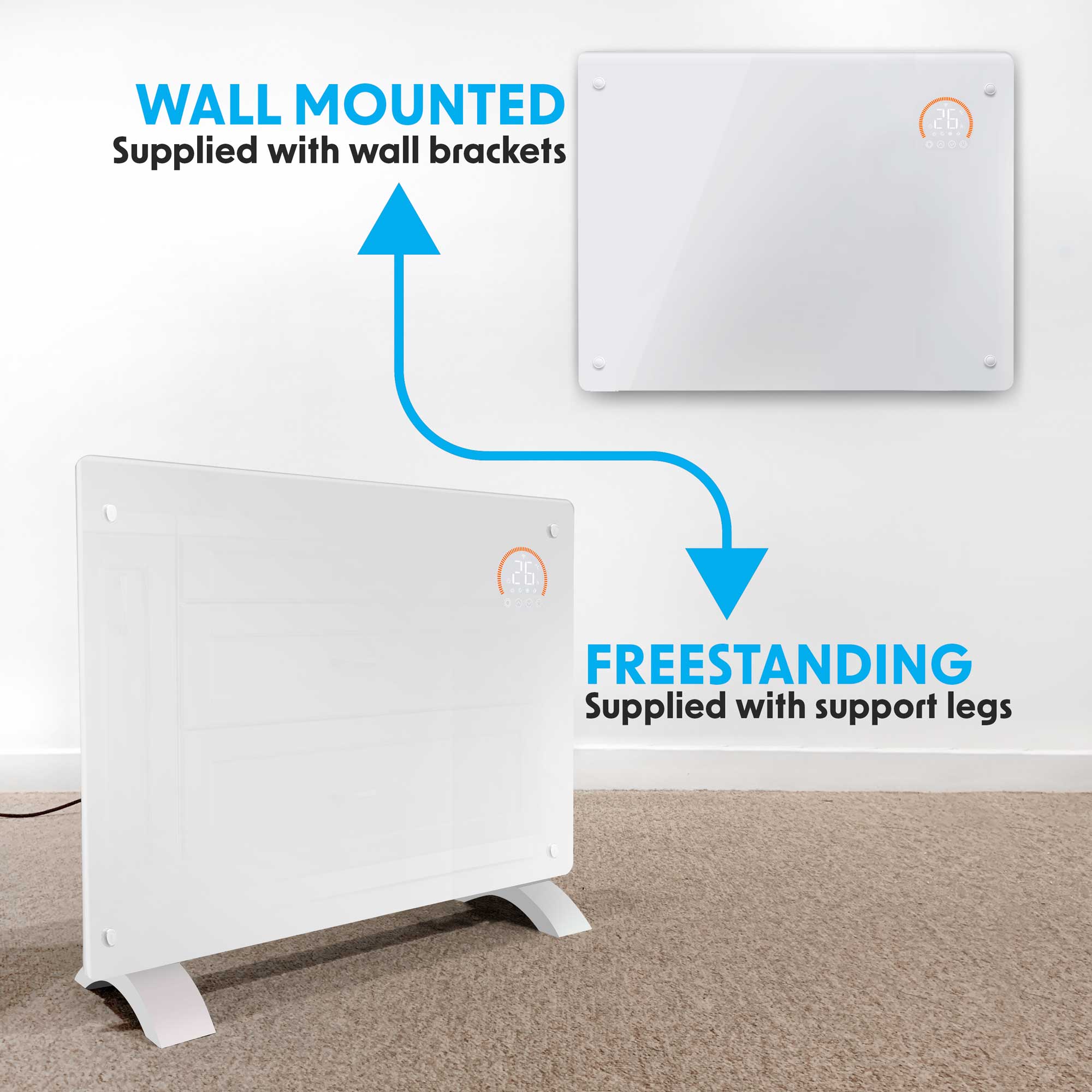 Baridi 1500W Smart WiFi Electric Glass Panel Heater with Remote Control & 24/7 Timer - White Space Heater for Bedroom, Office & Home Use - Model DH138
