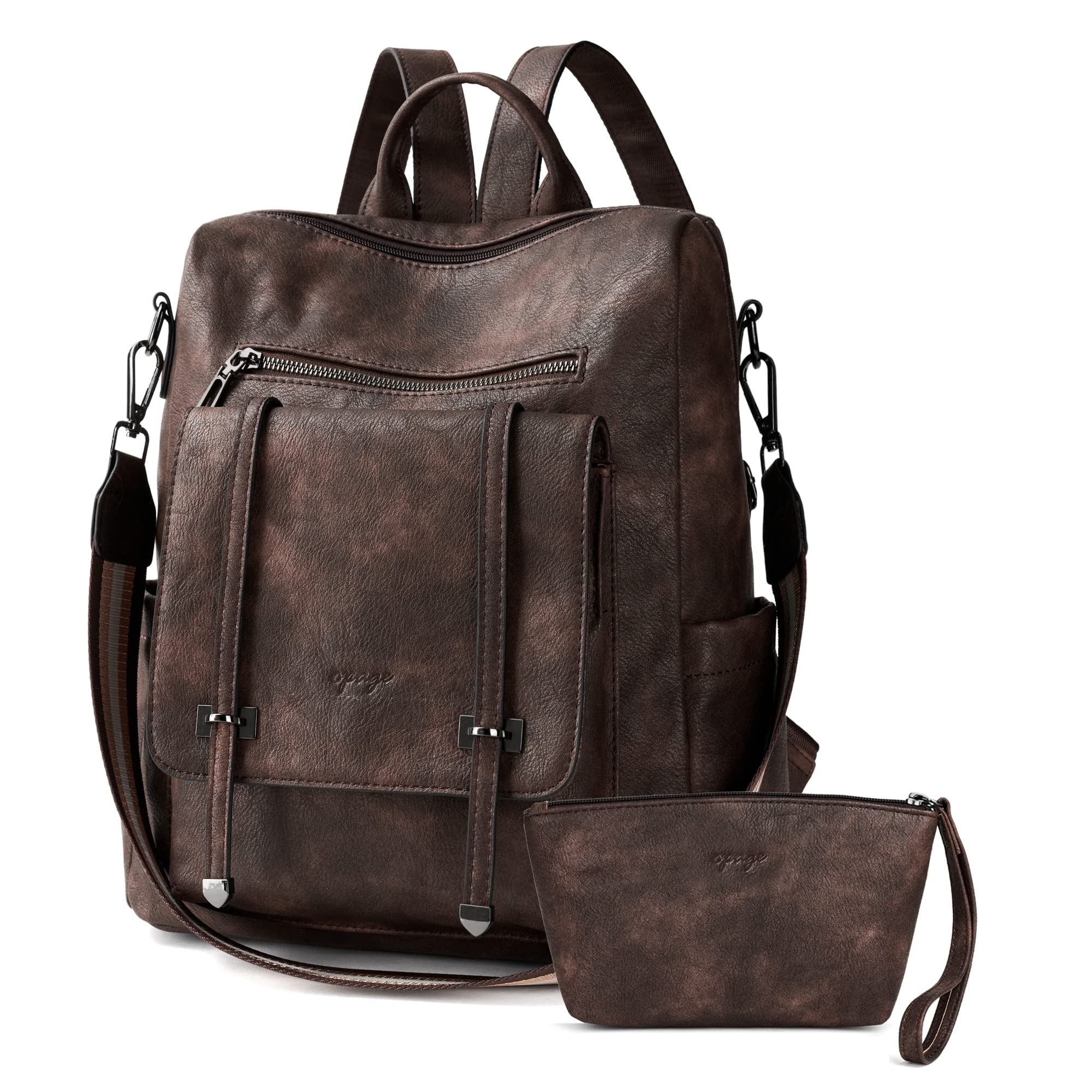 OPAGE Women's Leather Backpack Purse - Stylish Travel Backpack & Shoulder Bag with Wristlet Strap (14-inch Height) - Perfect for Work, College & Weekend Getaways