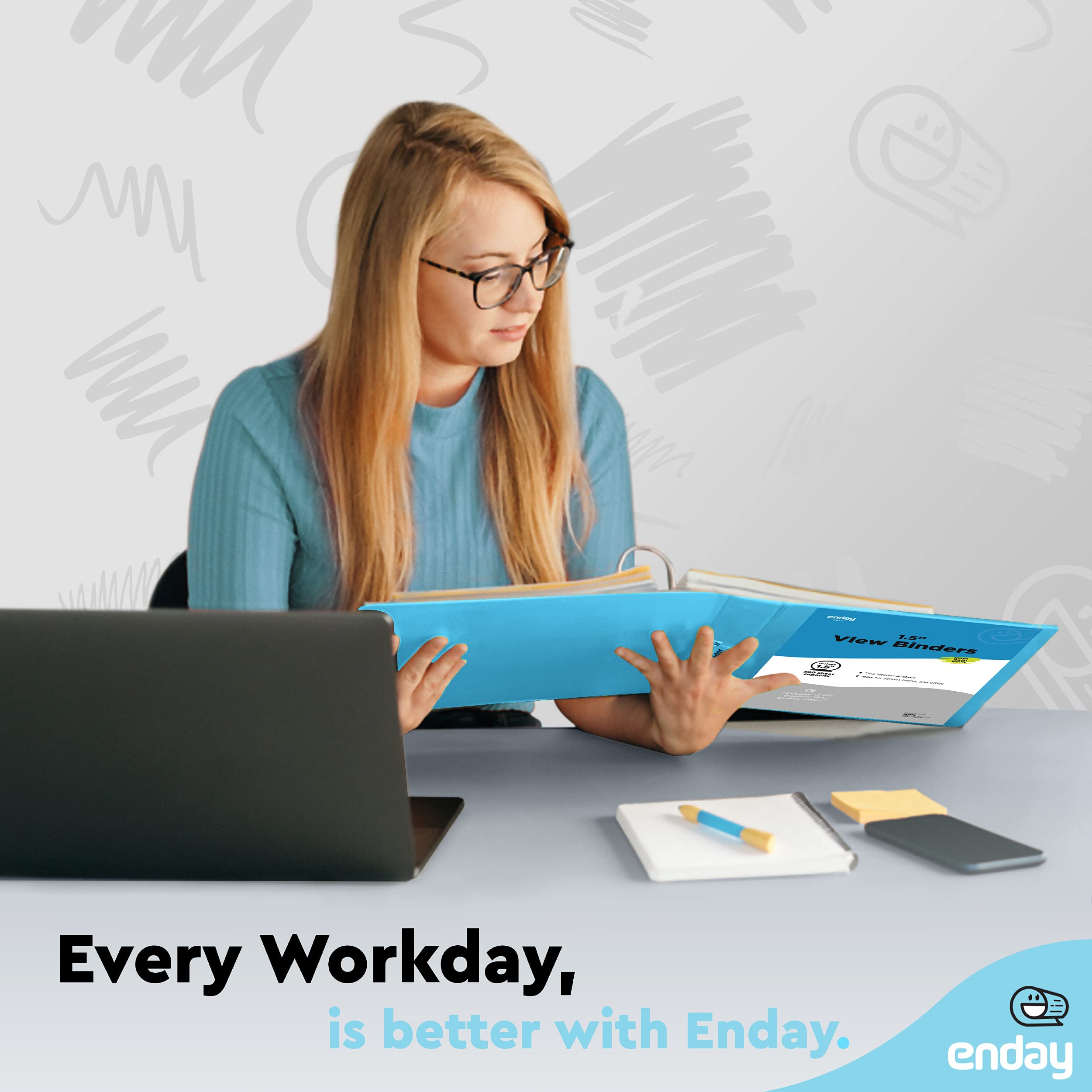 Enday 1.5 Inch Blue 3-Ring Binder with Clear View Cover & 2 Inside Pockets - Durable School & Office Supplies for Organizing Documents, Homework, Presentations - Perfect for Students, Teachers & Professionals
