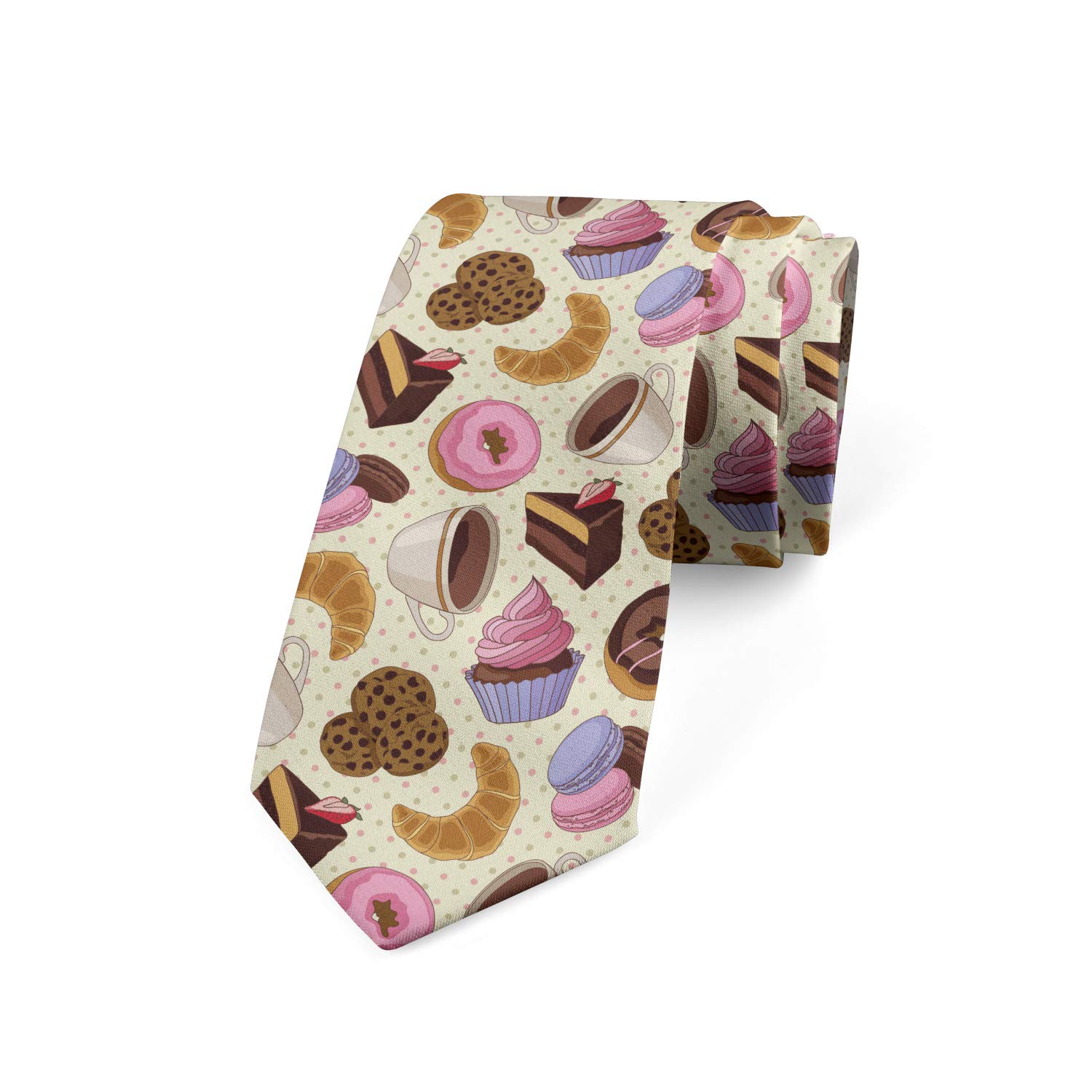 Ambesonne Men's Necktie - Coffee Cups & Cookies Print, 3.7