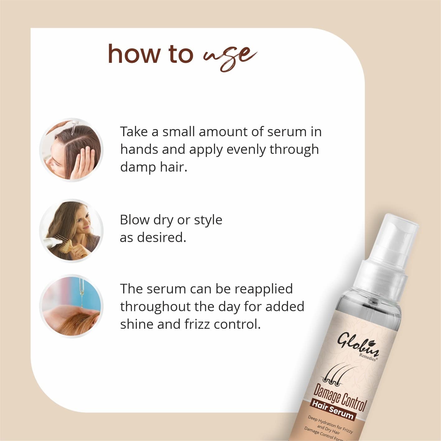 Globus Remedies Anti Hair Fall & Damage Control Hair Serum Combo for Men & Women - Reduce Hair Loss, Repair Split Ends & Strengthen Hair - Perfect for Daily Hair Care & Styling Protection