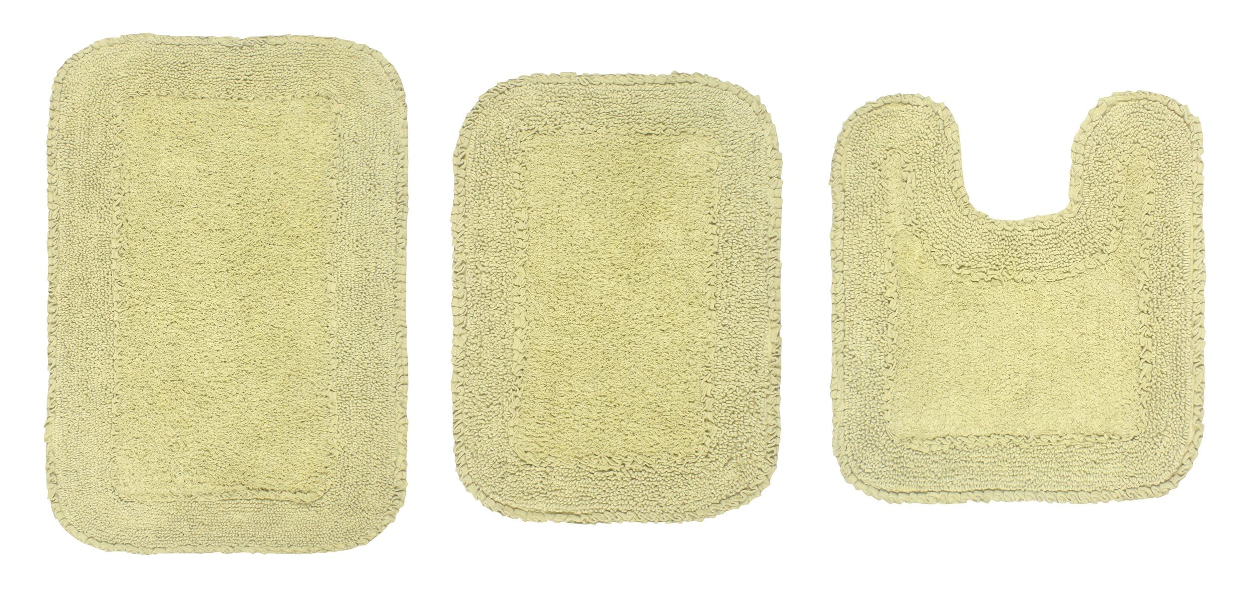 Premium 100% Cotton Bathroom Rugs Set - Ultra Soft, Absorbent & Washable - Non-Slip Bath Mat for Bathroom & Kitchen - 3 Piece Contour Set (Green) - Perfect for Spa-Like Comfort & Safety in Wet Areas
