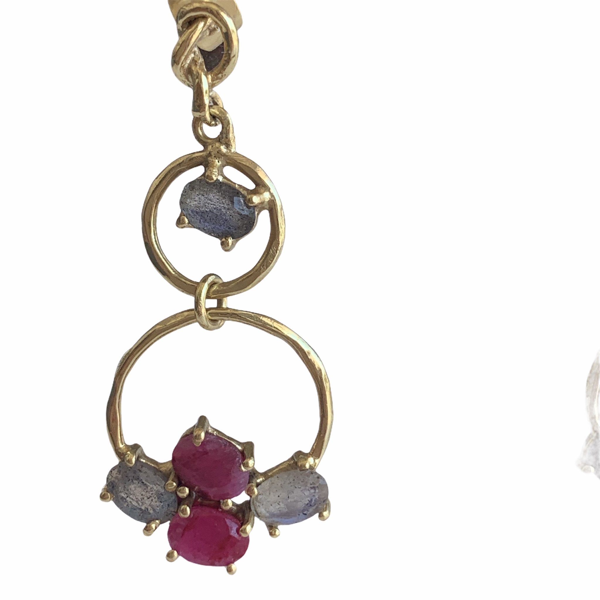 Labradorite and Pink Ruby Gemstone Designer Earrings – Elegant Handmade Jewelry for Women, Perfect for Parties, Weddings & Special Occasions