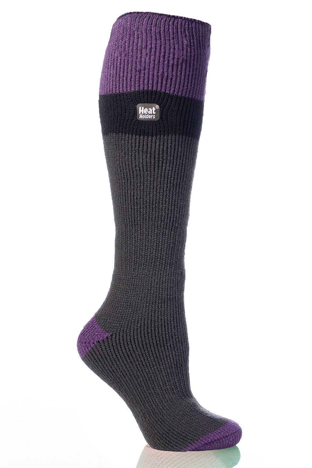 HEAT HOLDERS Women's Thermal Long Stripe Socks - Indigo, Fuchsia, Black - Sizes 5-9 | Ultra Warm Winter Socks for Cold Weather & Outdoor Activities