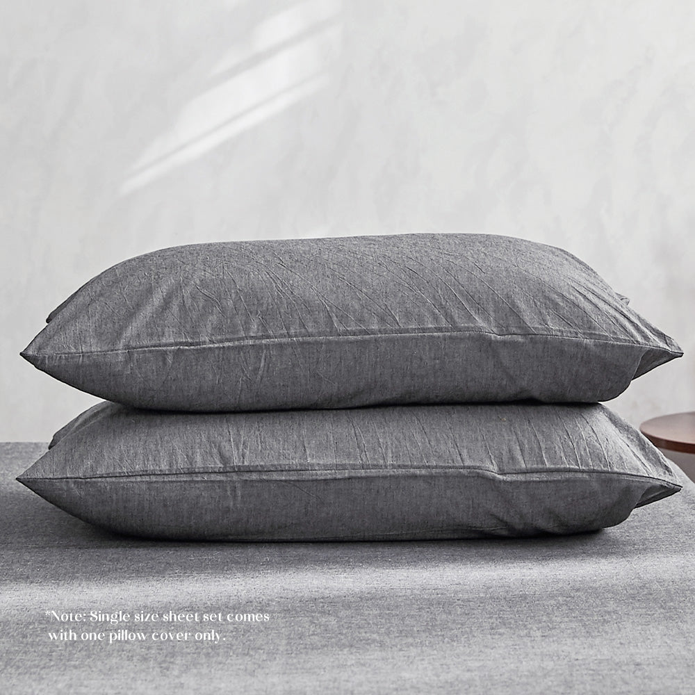 Premium 100% Cotton Bed Sheet Set - Single Size with Flat Sheet & Pillowcase - Soft Breathable Black Bedding for Comfortable Sleep - Perfect for Home, Dorm, or Guest Room