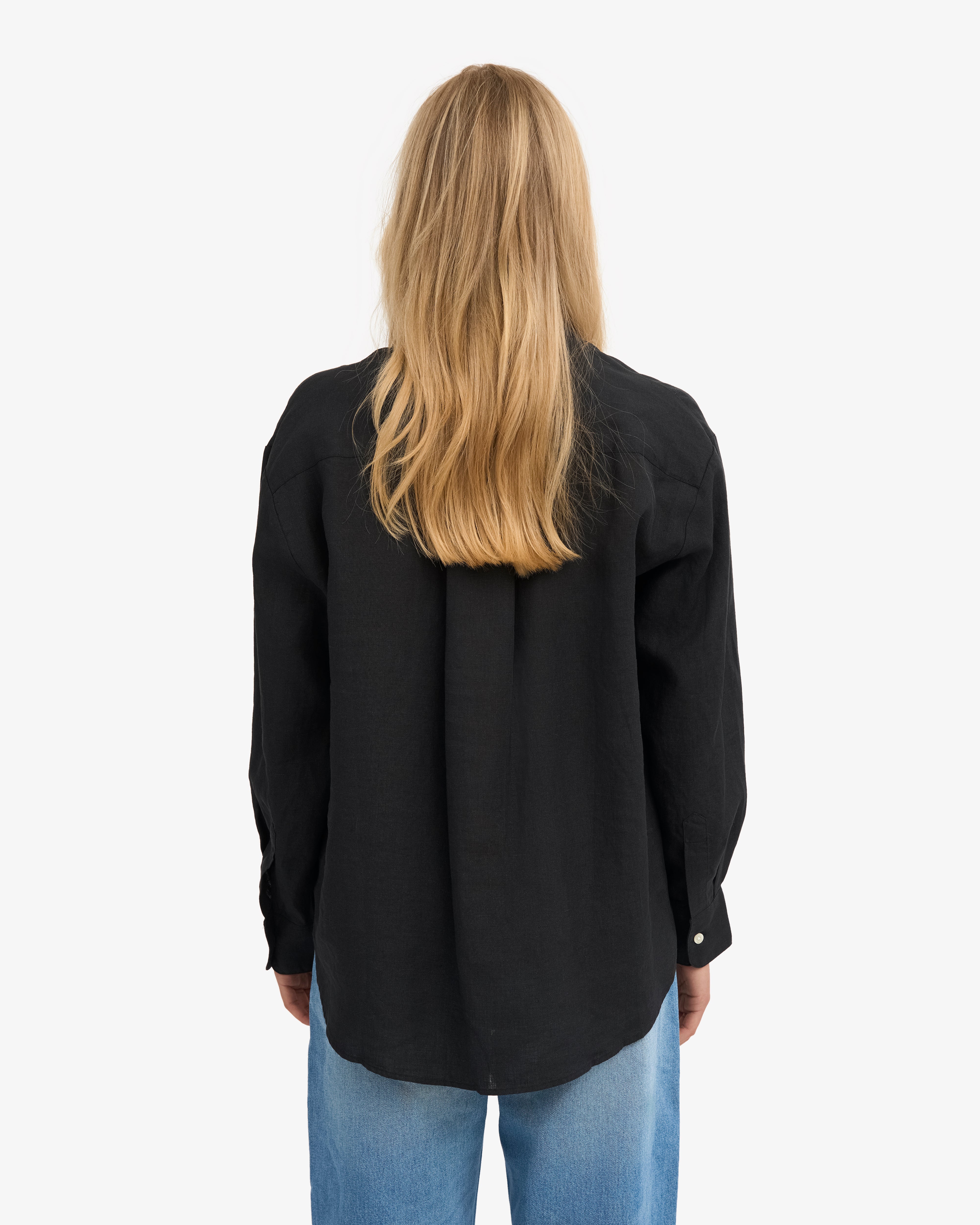 Linen Oversized Shirt for Women - Deep Black - Casual Loose Fit Long Sleeve Button Down Top for Everyday Wear, Office, and Travel