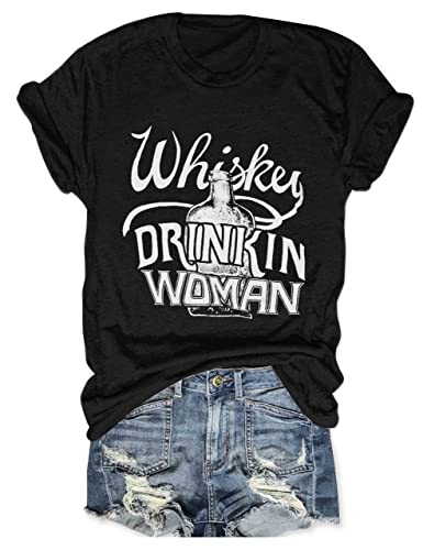 Funny Wine & Whiskey Drinking Women's Graphic T-Shirts - Short Sleeve Humor Tees for Ladies Night Out & Bachelorette Parties