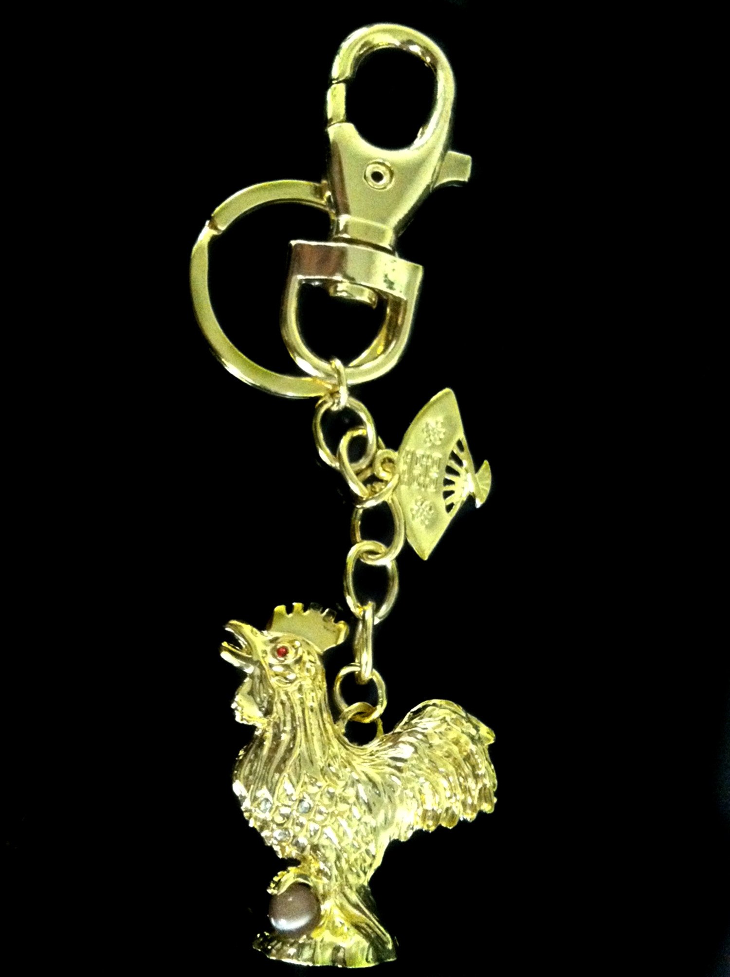 Feng Shui Rooster with Fan Amulet Keychain - Lucky Charm for Home, Office & Travel - Brings Good Fortune & Positive Energy