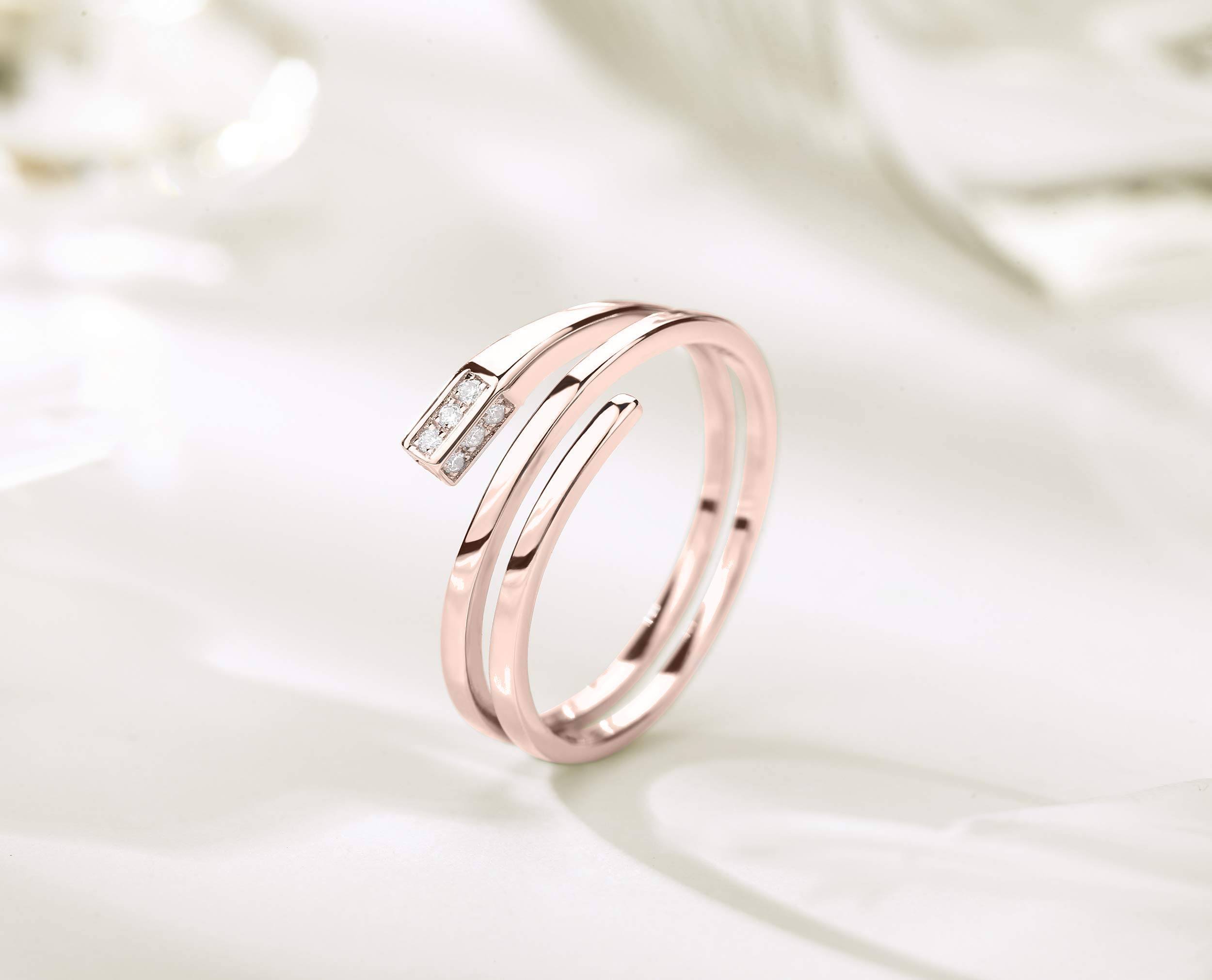 14K Rose Gold Rectangle Engagement Ring with Diamond - Minimalist White Gold Wedding Band - Handmade April Birthstone Promise Ring for Women - Perfect for Proposals, Anniversaries & Special Occasions