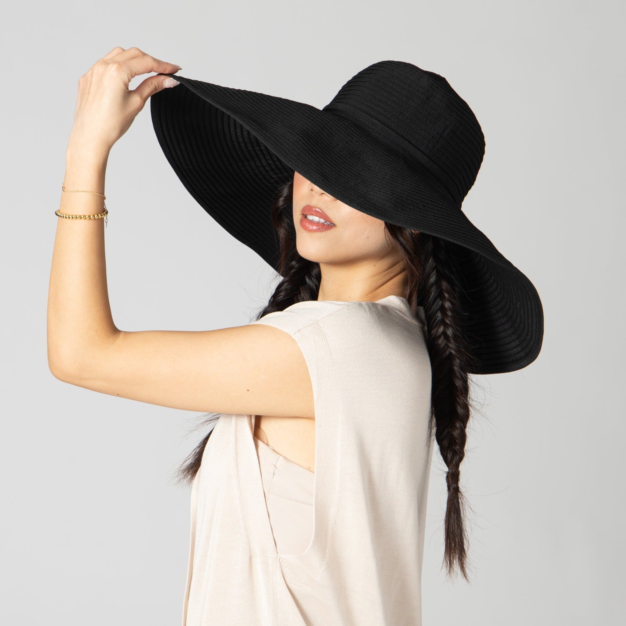 Women's Wide Brim Sun Hat with Ribbon Braid - XL Size for Beach, Garden & Outdoor Activities