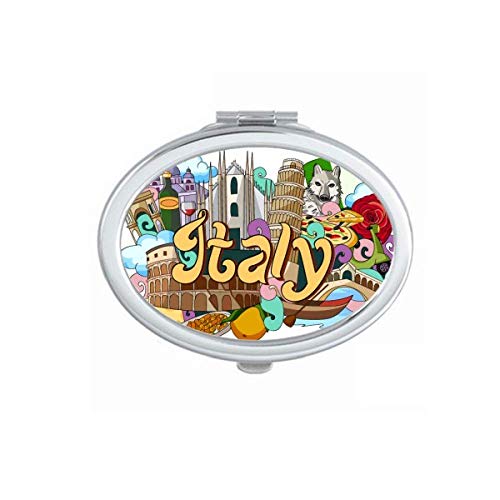 DIYthinker Portable Foldable Double-Sided Makeup Mirror with Pisa Milan Cathedral Italy Graffiti Design - Perfect for Travel, Home Vanity, and Handbag Essentials