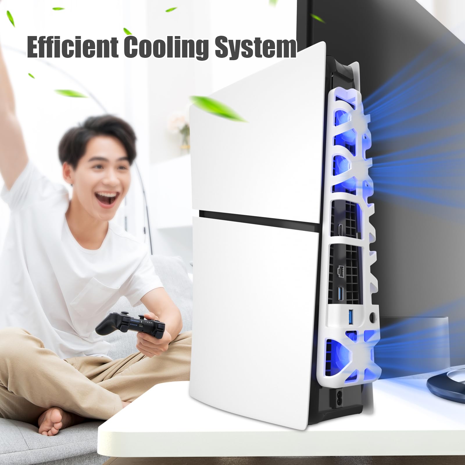 HEATFUN PS5 Slim Cooling Fan - Ultra Quiet Cooling System for PS5 Slim Disc & Digital Edition | White Gaming Accessories | Prevent Overheating for Extended Play Sessions