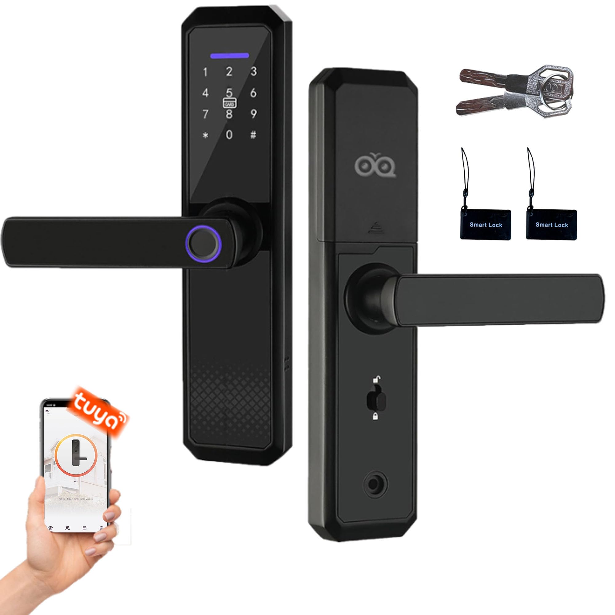 Smart Keyless Entry Door Lock - Fingerprint, WiFi, Keypad, Auto Lock & Free App for Home Security | Electronic Digital Deadbolt with 2-Way Handle, Password & IC Card Access | Perfect for Apartments, Offices & Smart Homes (Black)