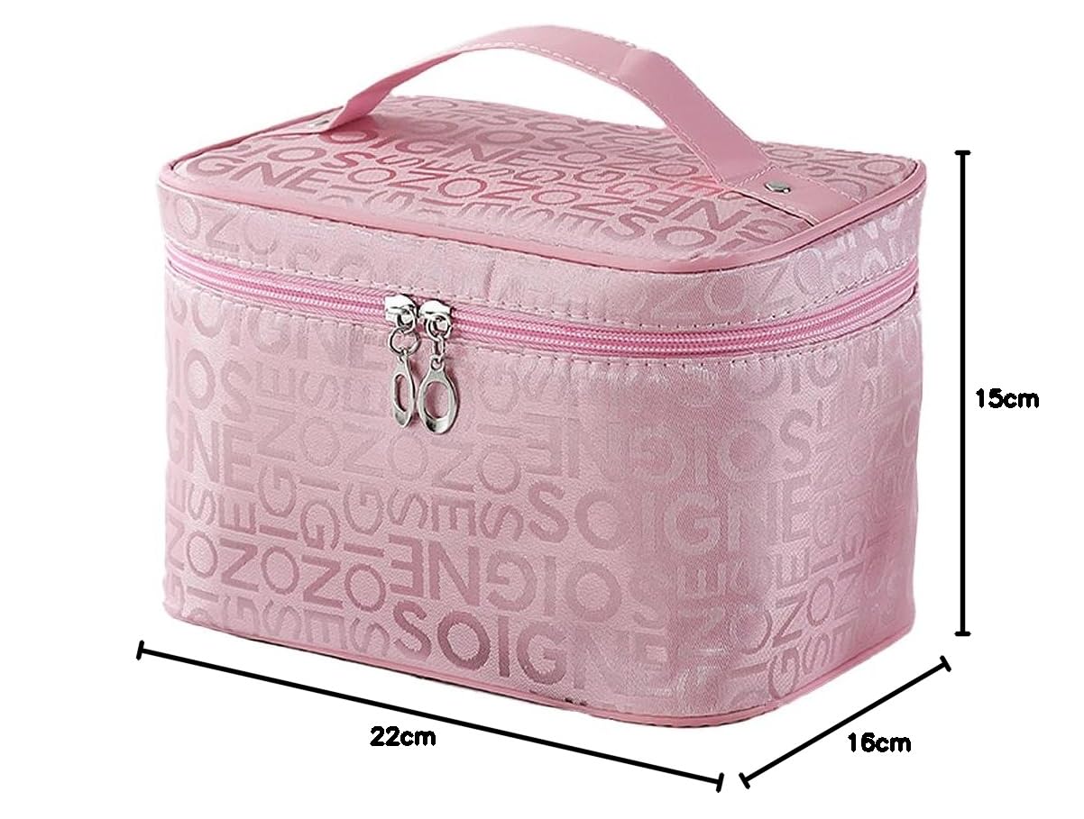 Wolpin Professional Large Pink Makeup Organizer Bag - Travel Cosmetic Storage Pouch with Brush Holder & Spacious Compartments (22x16x15cm) | Perfect for Vanity, Toiletry & On-the-Go Beauty Organization