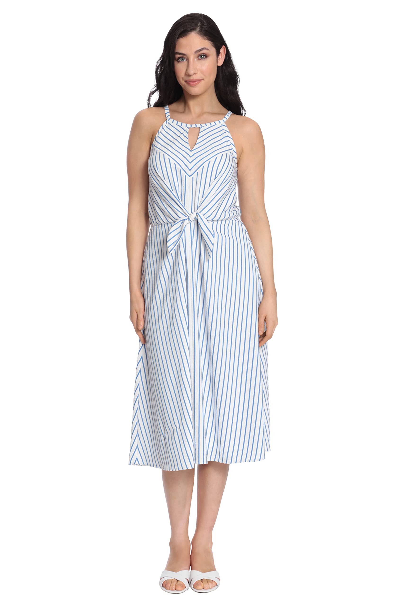 Maggy London Women's Tie Front Striped Halter Dress - Summer Floral Wrap Dress for Cocktail Parties & Beach Vacations