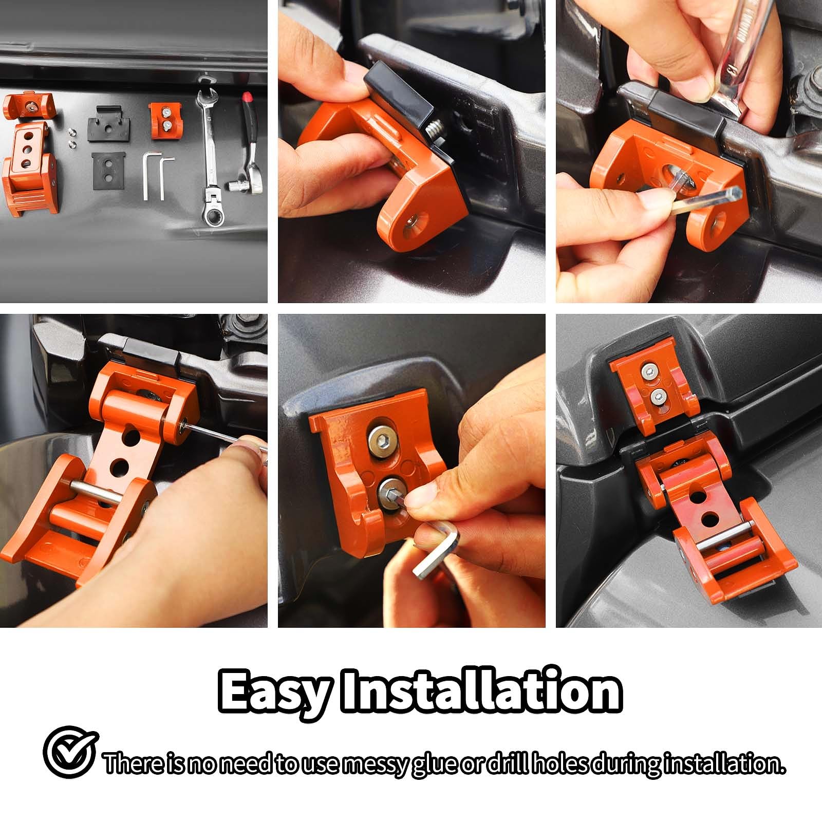 Premium Aluminum Stainless Steel Hood Latches with Lock Kit for Jeep Wrangler JK/JKU (2007-2017), JL/JLU (2018-2024), Gladiator JT (2020-2024) - Durable Off-Road Hood Clamp Fastener in Orange - Perfect for Trail Riding & Jeep Customization
