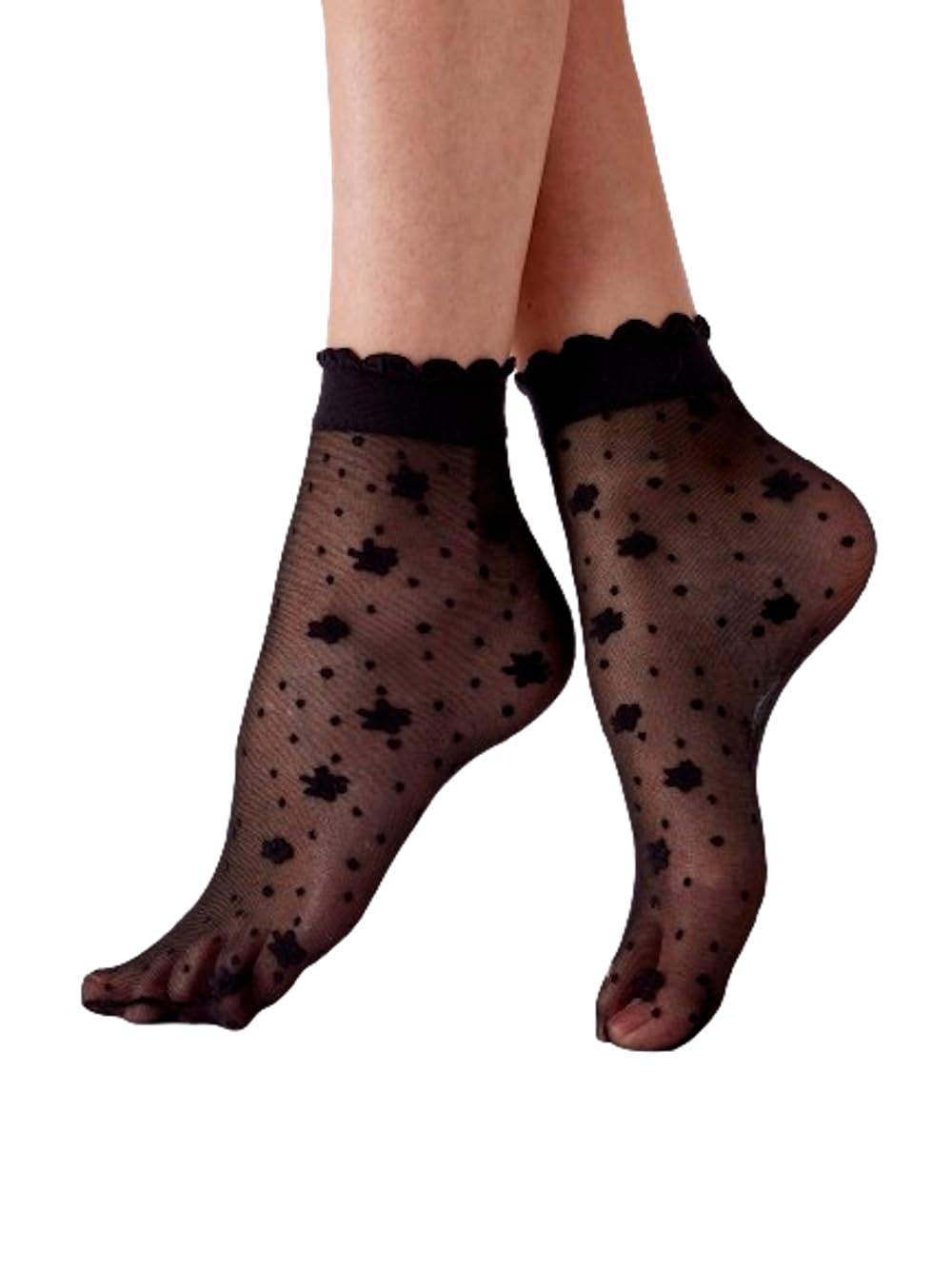Women's Delicate Floral Sheer Socks - Breathable Ankle Socks for Fashion & Comfort, Black, One Size - Perfect for Office, Date Night & Casual Outfits