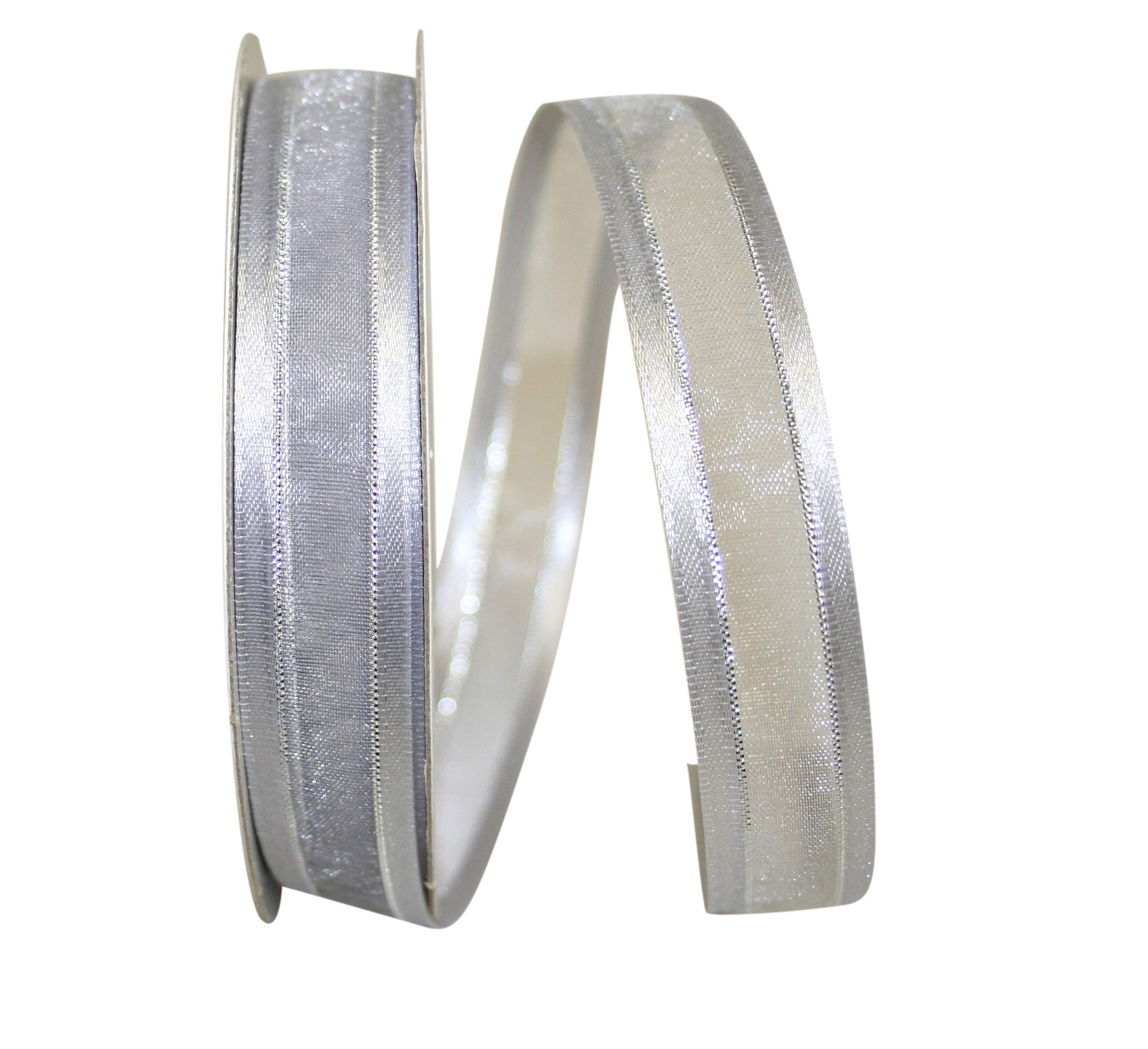 Reliant 5/8 Inch x 25 Yards Silver Sheer Satin Edge Metallic Ribbon - Perfect for Gift Wrapping, Wedding Decorations & Craft Projects