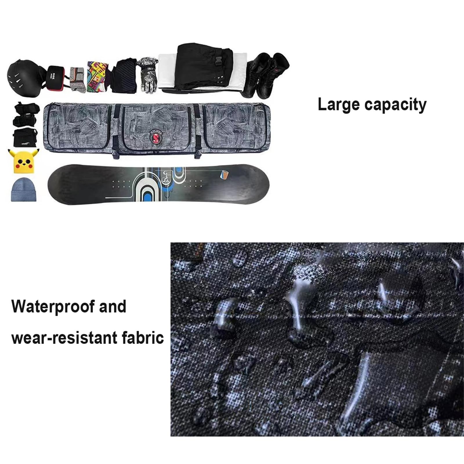 **Premium Padded Snowboard Bag with Wheels - Double Rolling Ski Travel Bag for Single Snowboard, Boots, Helmet & Clothes - Foldable & Durable for Air Travel & Winter Sports**    *Perfect for Air Travel, Ski Trips, Snowboarding Vacations & Gear Protection*