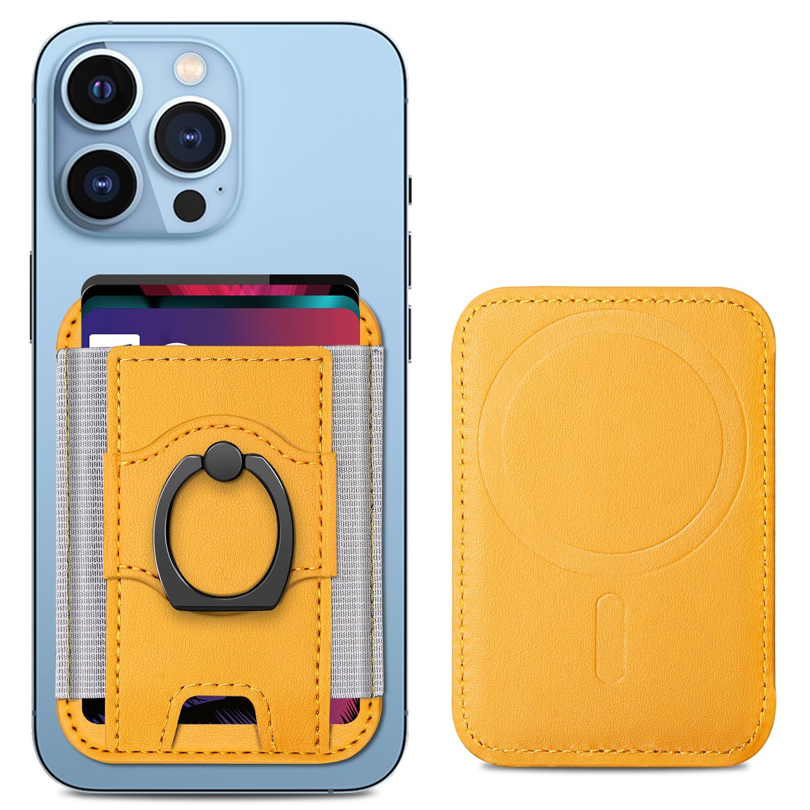 Magnetic Leather Wallet for iPhone 15/14/13/12 Series - MagSafe Compatible Wallet with Secure Grip & Phone Stand | Holds 7 Credit Cards | Orange | Perfect for Travel, Work & Everyday Use