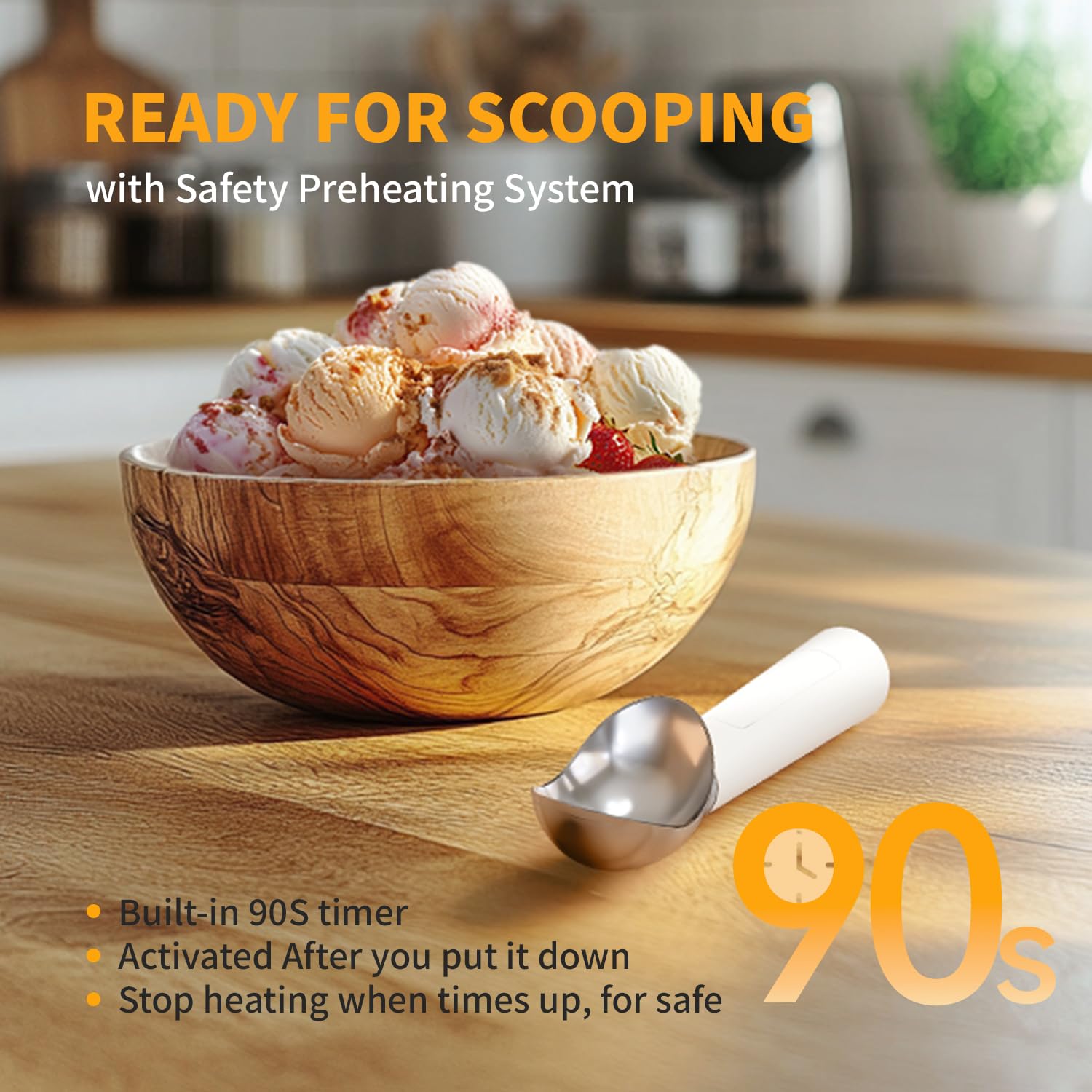 Electric Heated Ice Cream Scoop - Rechargeable Battery, Self-Warming Spoon Up to 113°F, Easy to Clean - Perfect for Hard Ice Cream, Gelato & Frozen Desserts at Home or Commercial Use