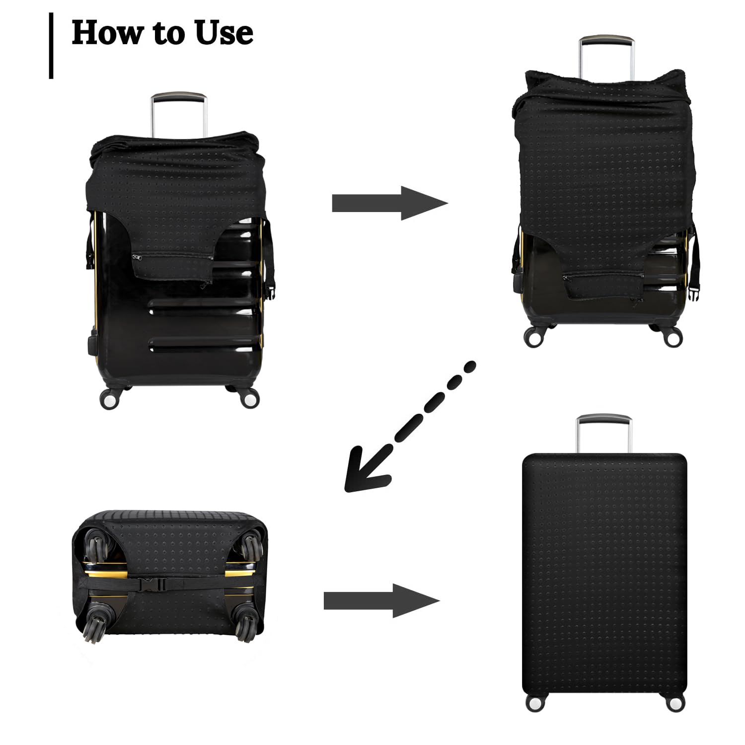 THome Washable Elastic Spandex Luggage Cover - Protective Suitcase Protector Fits 26-29 Inch Black | Durable Travel Accessory for Airlines, Vacation & Business Trips