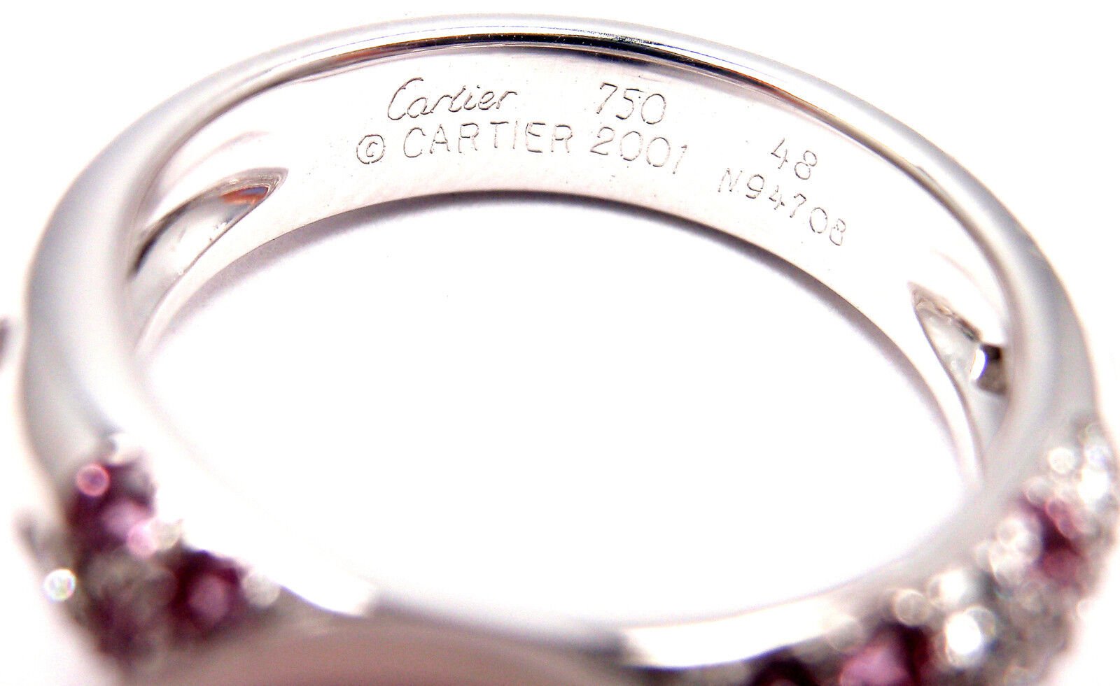 Authentic Cartier 18K White Gold Tahitian Pearl Diamond Pink Sapphire Ring for Women - Luxury Jewelry Gift for Anniversary, Valentine's Day & Special Occasions
