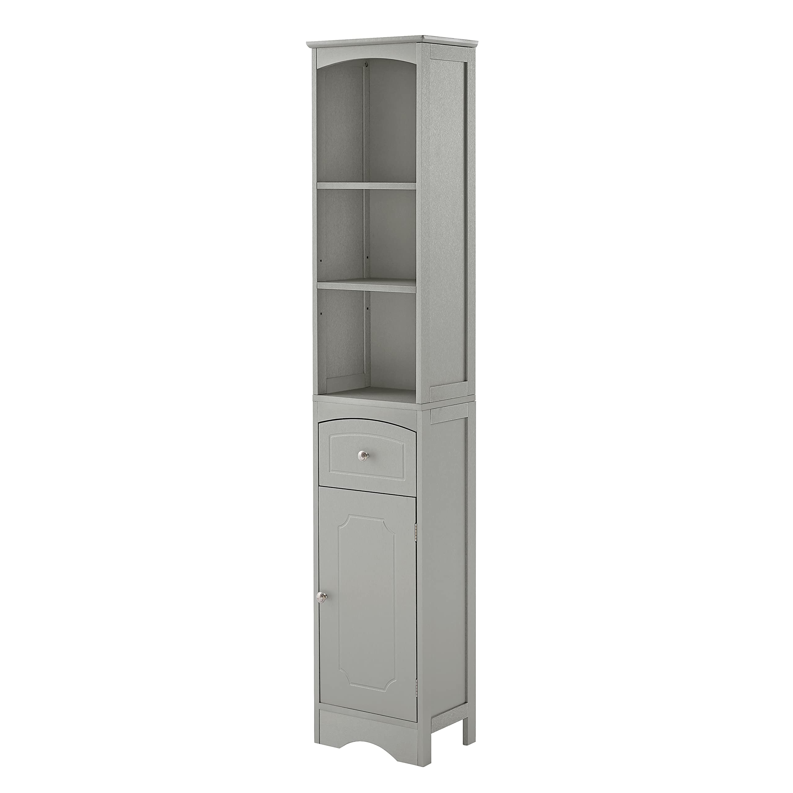 Freestanding Bathroom Storage Cabinet with Doors, Drawer & Shelves - Slim Narrow Linen Tower Organizer for Towels & Toiletries (Grey) - Perfect for Small Bathrooms, Apartments & Powder Rooms