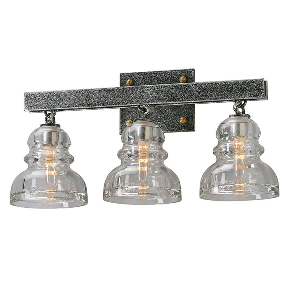 Troy Lighting Menlo Park 3-Light Bathroom Vanity Light - Old Silver Finish with Historic Pressed Clear Glass for Modern & Vintage Home Decor