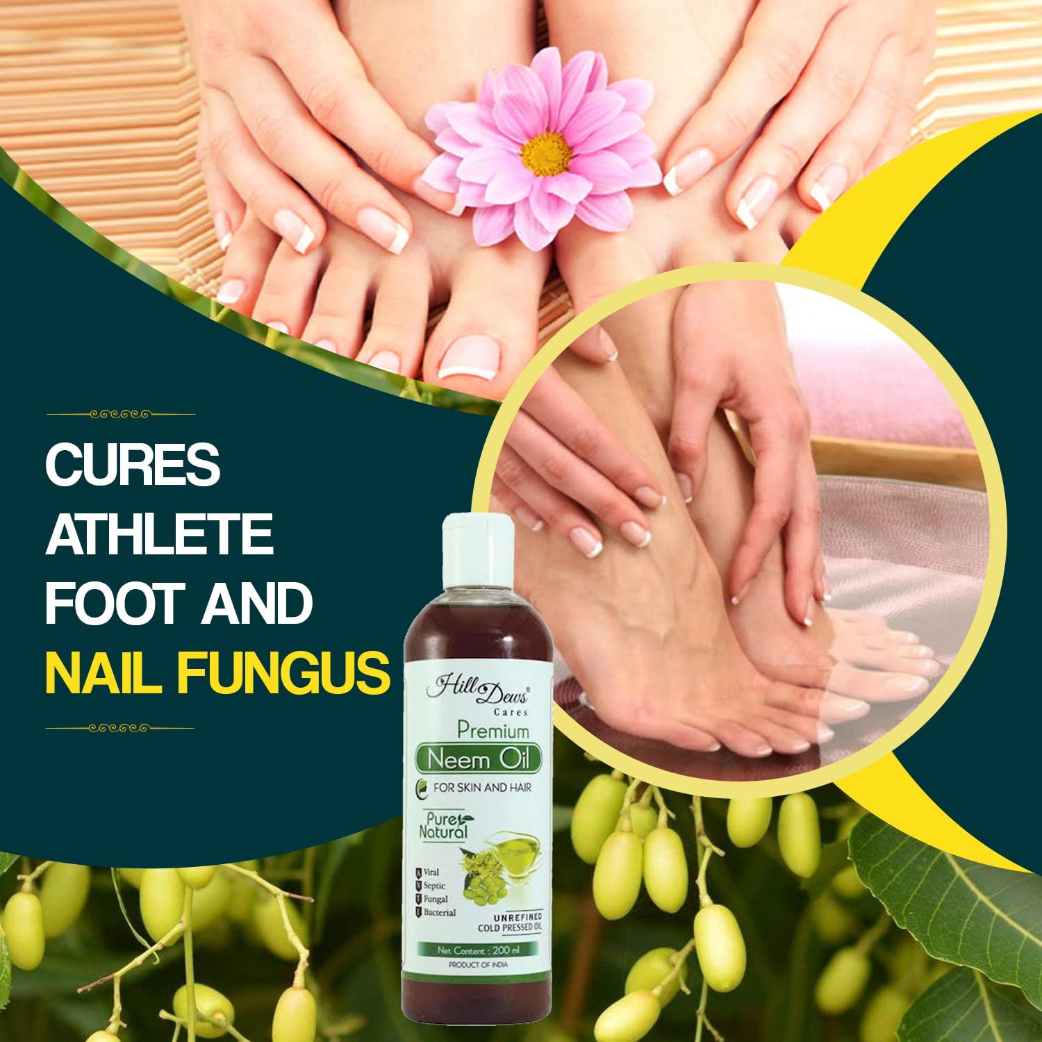 Pure Natural Neem Oil (200ml) - Cold Pressed, Unrefined for Skin & Hair Care | Organic Treatment for Acne, Dandruff & Scalp Health | Perfect for DIY Beauty & Aromatherapy