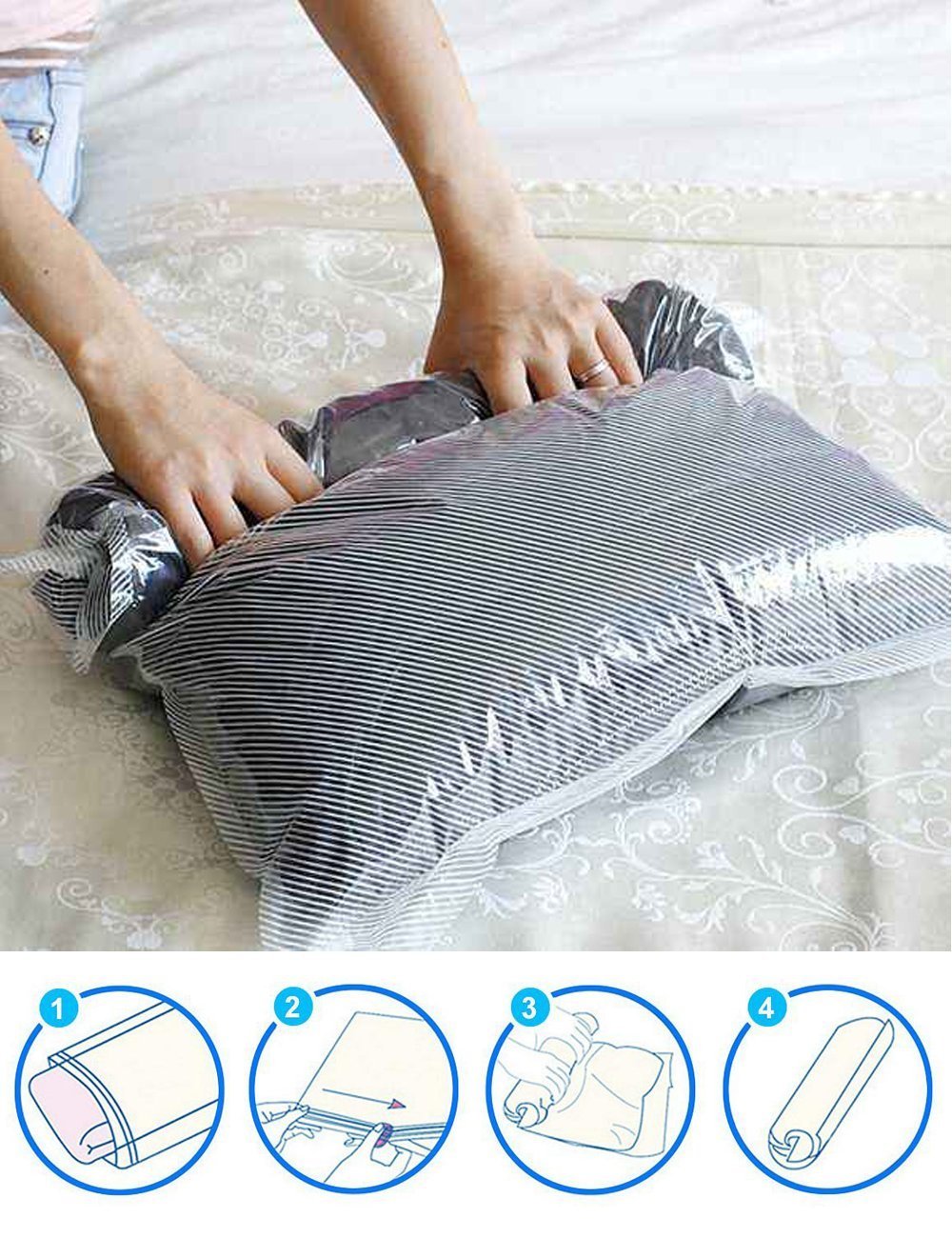 Reusable Transparent Waterproof Plastic Zipper Rolling Compression Packing Bags for Travel Luggage - Space Saving Storage Organizer for Clothes, Suitcases & Travel Accessories (Ideal for Vacations, Camping & Home Organization)