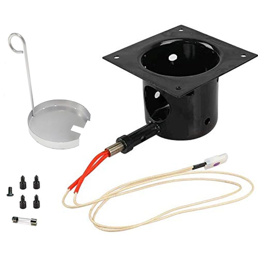 Heavy Duty Black Enamel Fire Pot & Hot Rod Ignitor Kit Replacement Parts for Traeger, Pit Boss & Camp Chef Pellet Grills | Durable BBQ Grill Accessories for Smoking, Grilling & Outdoor Cooking