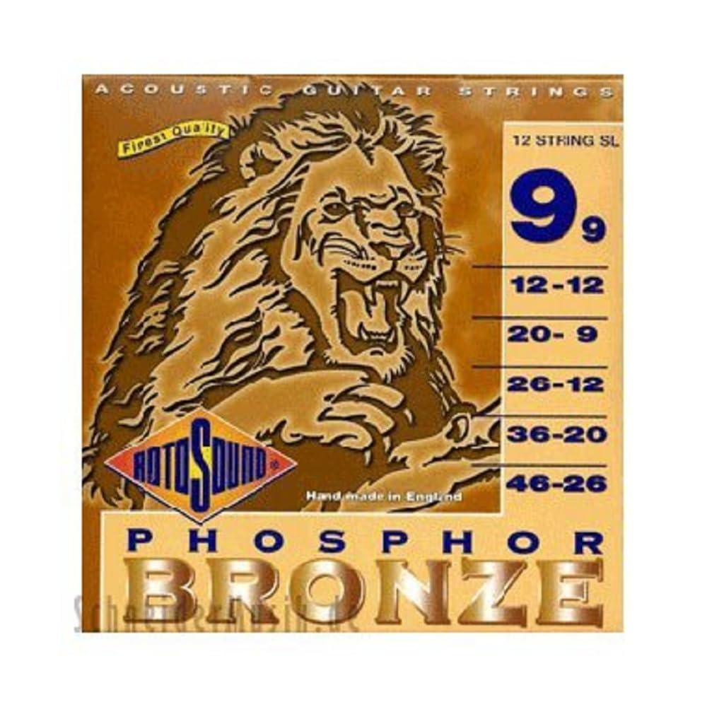 Rotosound JK30SL Jumbo King Phosphor Bronze Acoustic Guitar Strings 12 String Set (10-48 Gauge) - Bright Warm Tone for Folk, Country & Fingerstyle Playing