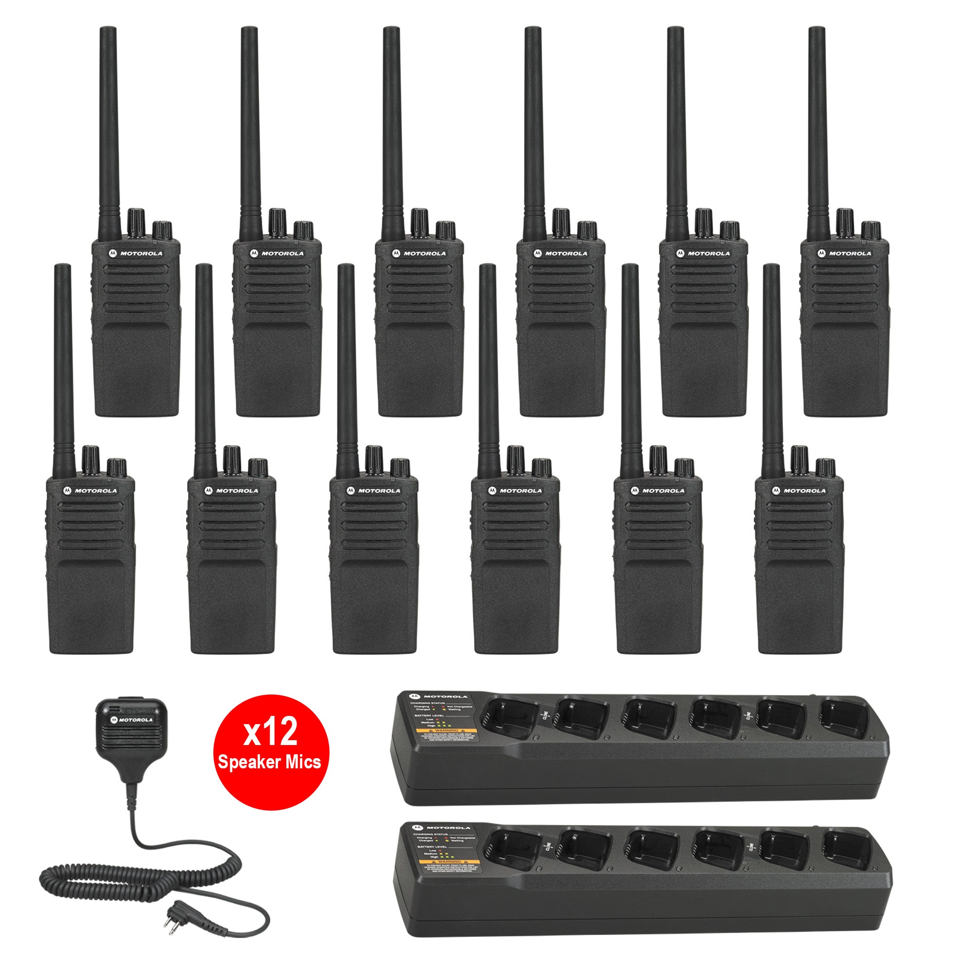 Motorola RMV2080 Two-Way Radio 12 Pack with Multi-Unit Charger & Speaker Mic - Ideal for Construction, Warehouses & Event Security Teams