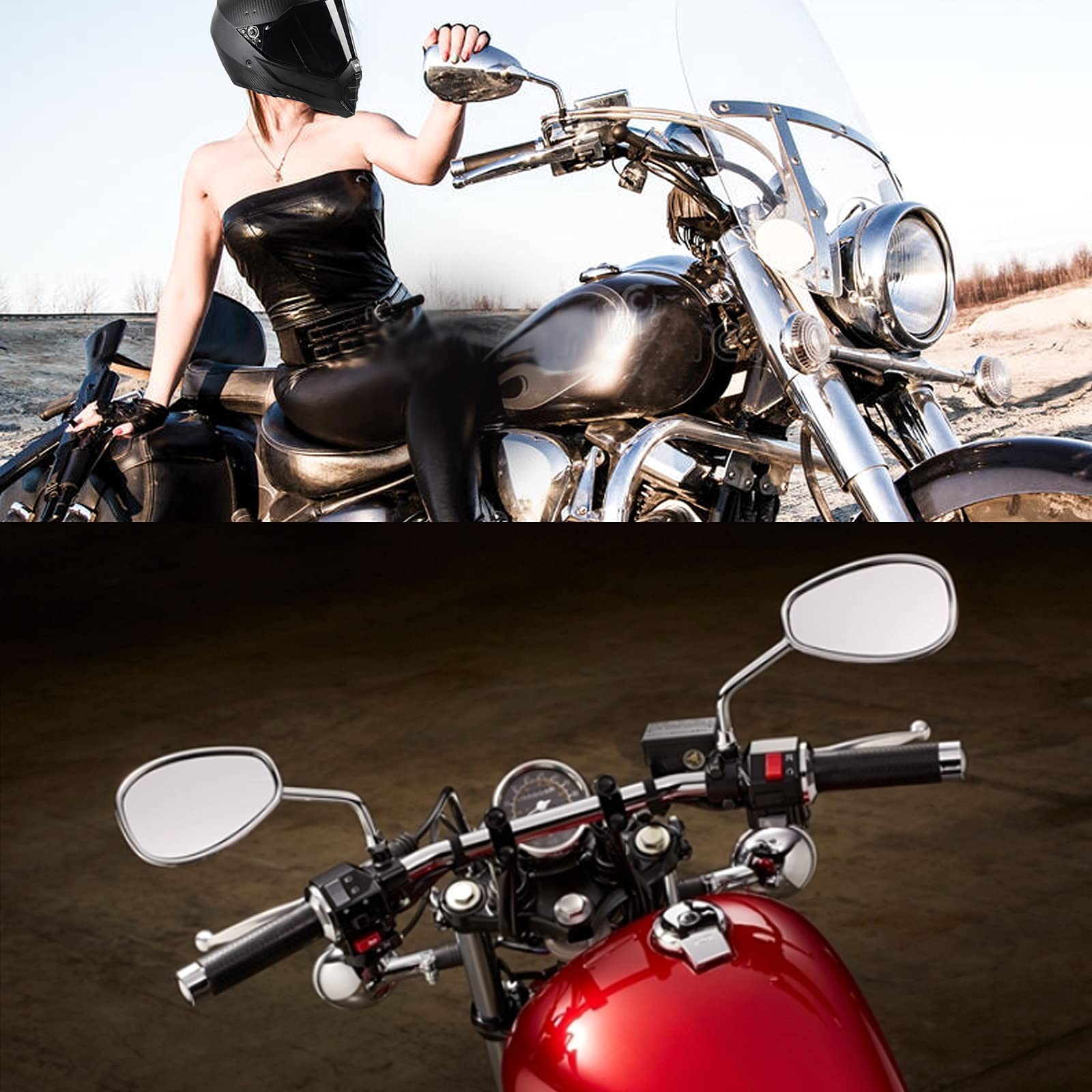 Universal 8-10mm Chrome Motorcycle Mirrors - Rear View Side Mirrors for Most Bikes | Handlebar & Bar End Installation