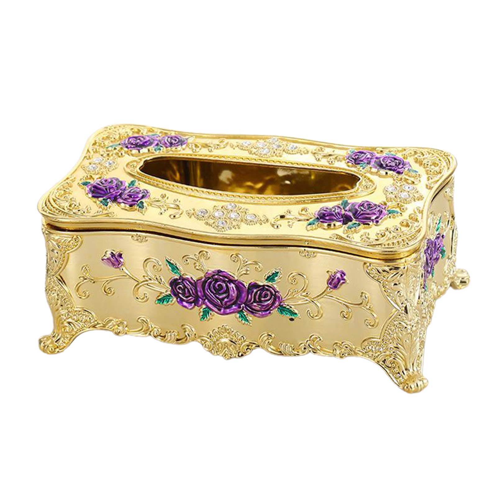 Baoblaze Rectangular Tissue Box Cover - Elegant Golden Purple Tissue Holder for Home, Office, Bathroom & Hotel Use | Durable Napkin Storage & Toilet Paper Container