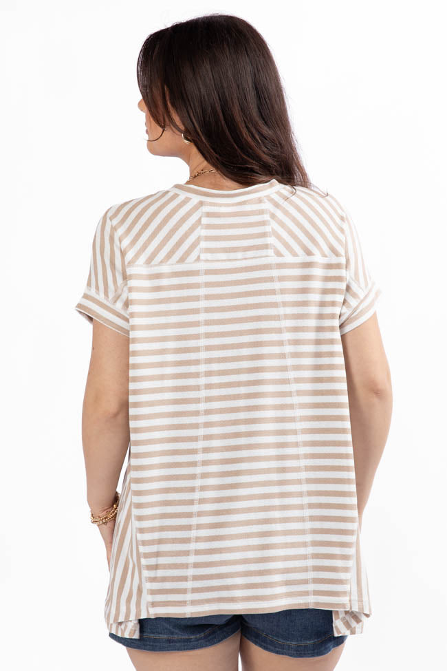Had It All Beige and Ivory Oversized Stripe T-Shirt - Women's Casual Loose Fit Tee for Everyday Wear & Layering