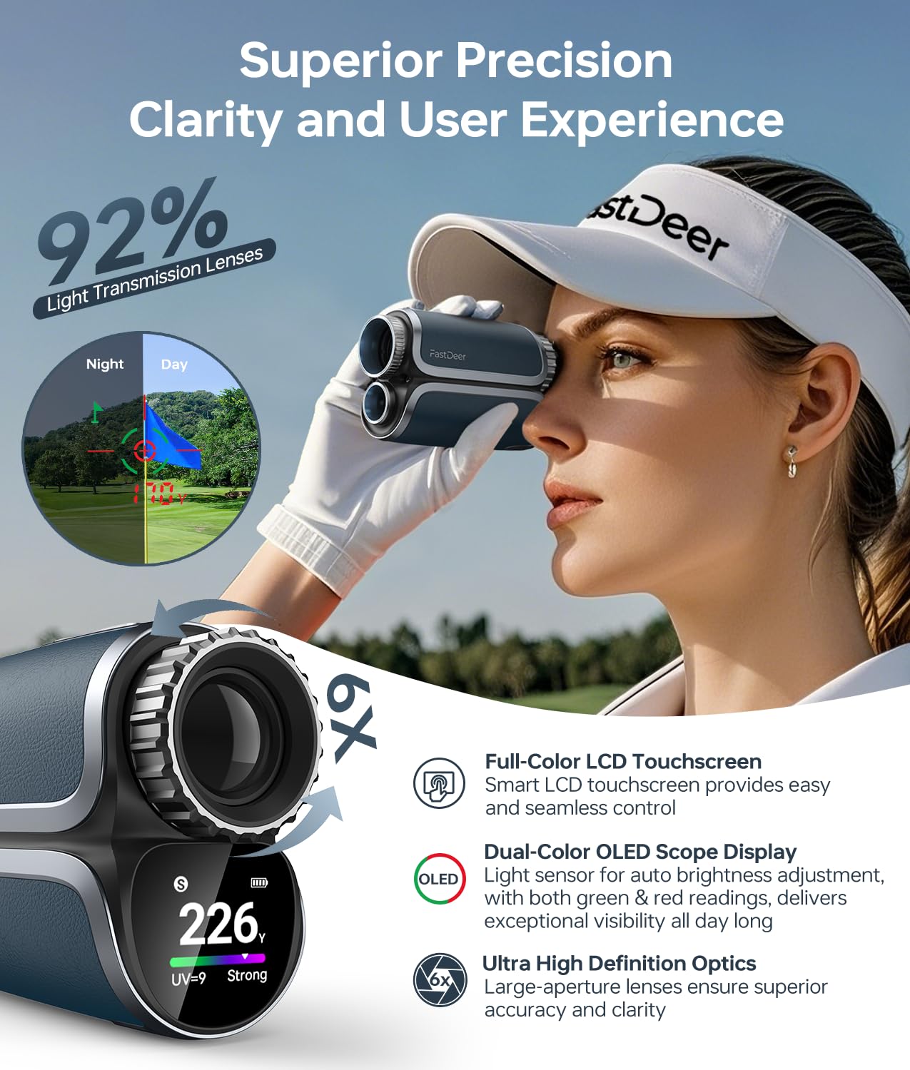 Premium Laser Golf Rangefinder with Slope - High Precision Flag Lock & Vibration, Triangulation Mode, UV & Rain Resistant - Full Color Touchscreen in Leather Case - Perfect Golf Gift for Men (Ideal for Course Play & Tournament Practice)